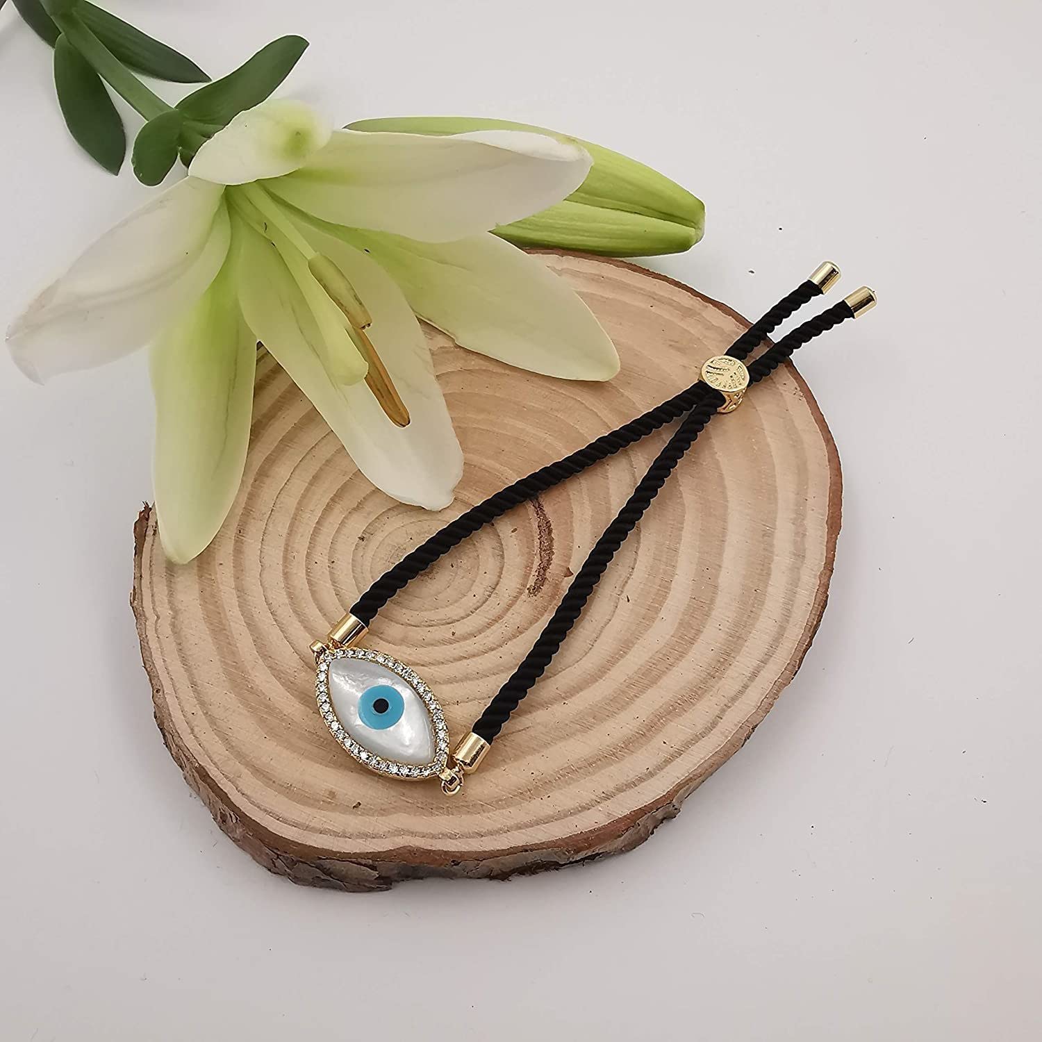 The Bling Box Mother Of Pearl Evil Eye Bracelet Black String Kabbalah Protection Handmade Adjustable Rope Cord Thread Friendship Bracelets For Women/Girls - Image 3