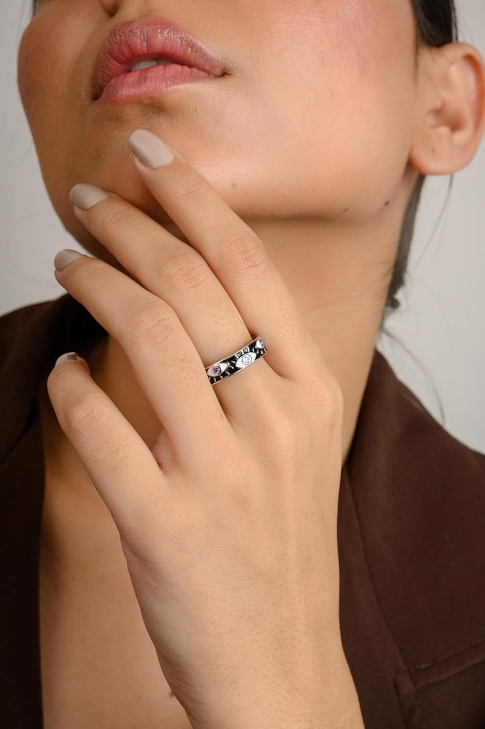 METALM Evil Eye Protection Ring- 925 Sterling Silver Handmade Ring- Cubic Zirconia CZ Ring- Promise Divine Evil Eye Diamond Ring- Gift For Mom - Image 8