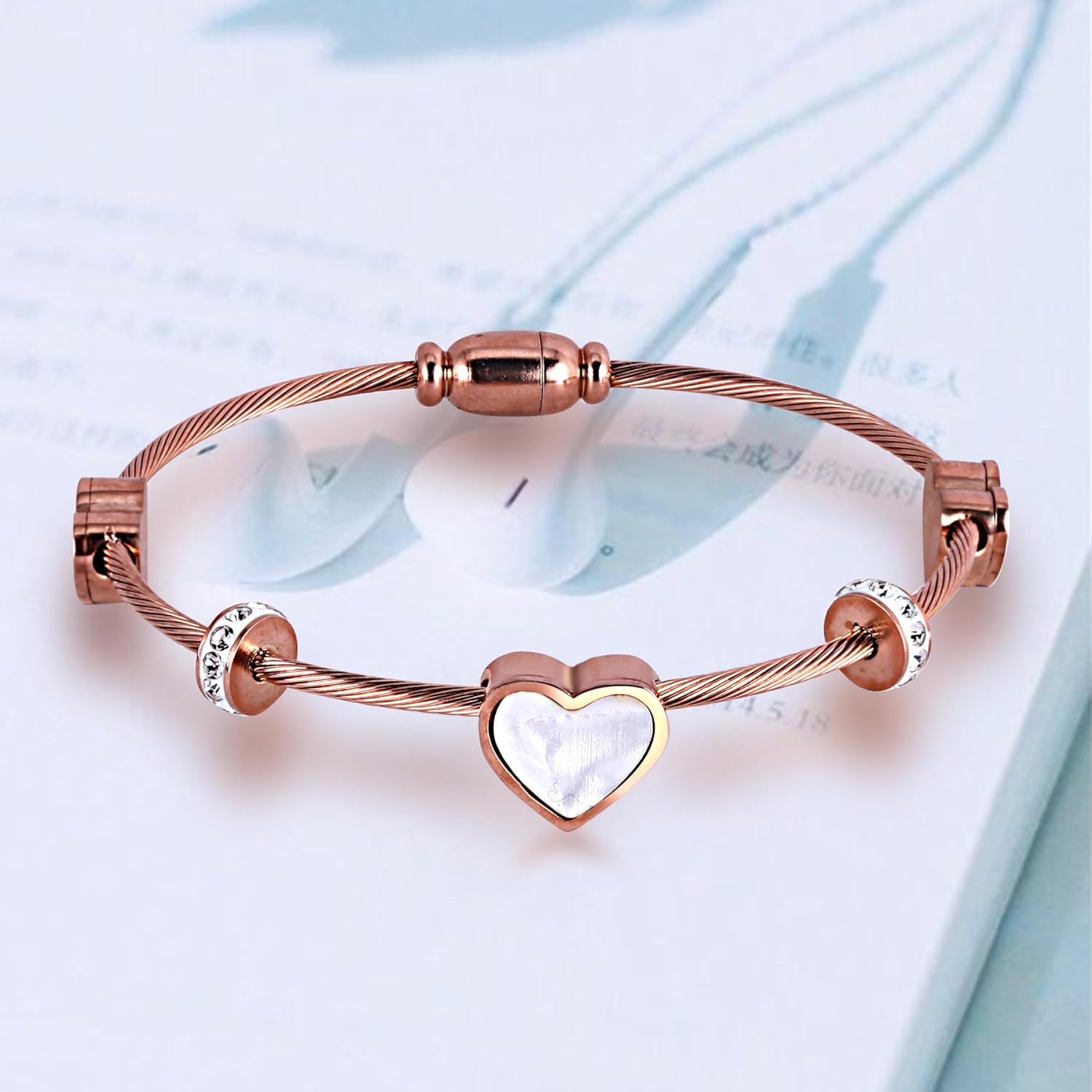 MEENAZ bracelet for woman | Magnet Lock Bangles for women Stylish | Anti Tarnish Bracelet for girls Love Heart | Rose gold Kada for Women Accessories Jewellery korean crystal Rust free Skin friendly - Image 6