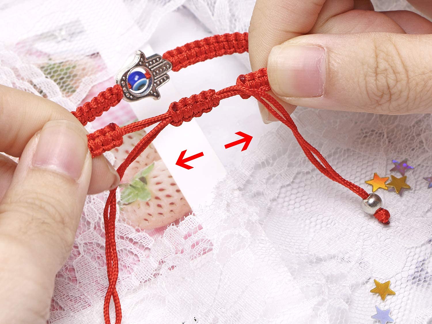 VR Creatives Evil Eye Hamsa Hand String 2Pcs Adjustable Red Black Cord Woven Bracelet for Protection and Luck Friendship Graduation Birthday Lovers Gift - Image 5