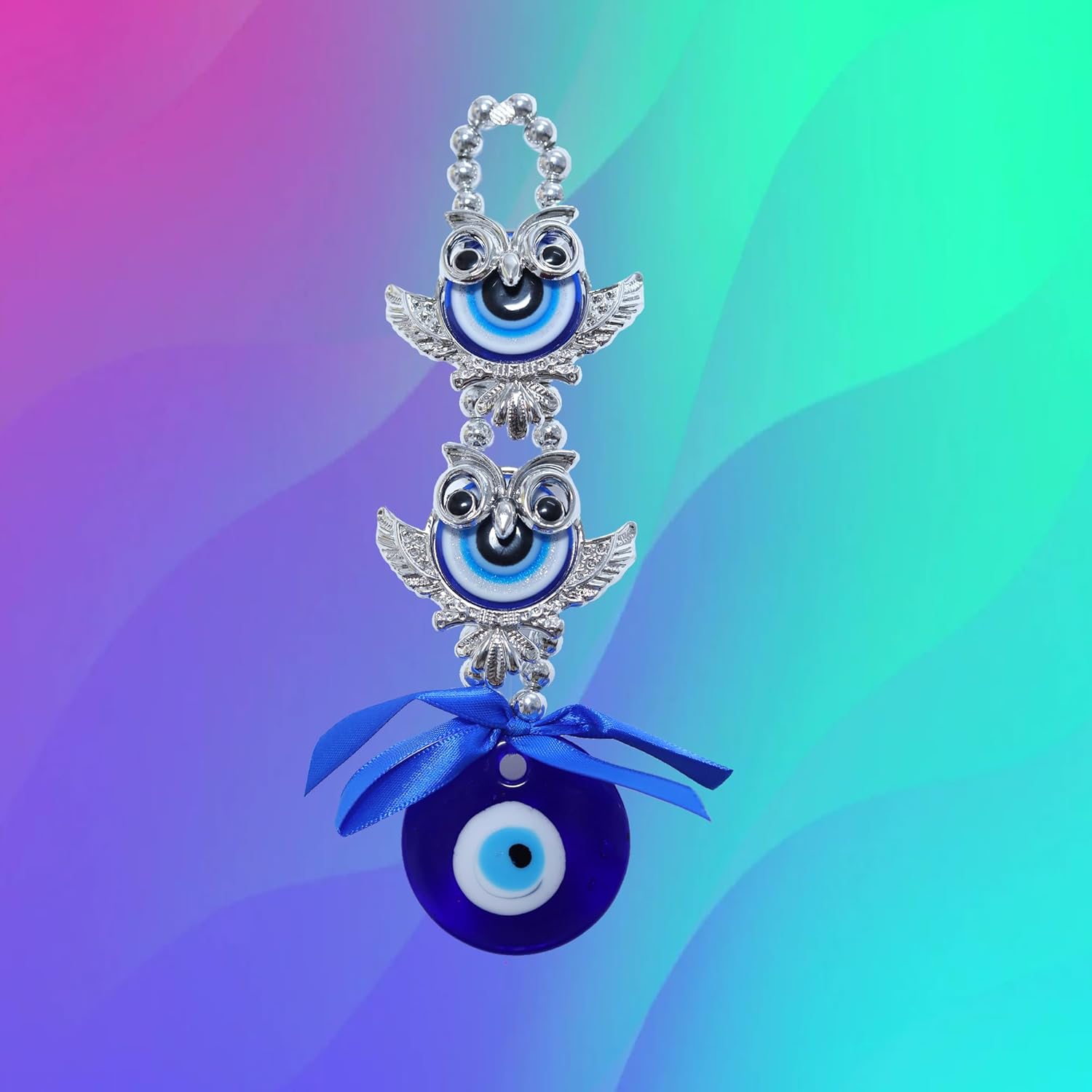 2 Owl Evil Eye Wall Hanging for Home Decor & Protection | 2 Owls with Blue Evil Eyes for Good Luck and Positive Vibes | Blue - Image 4