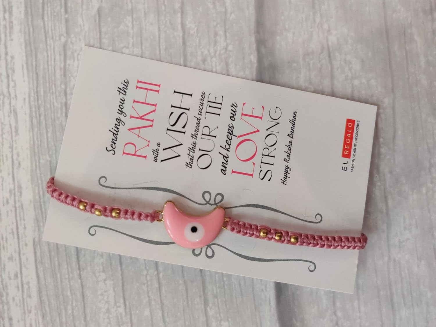 El Regalo 1PC Crescent Moon Evil Eye Rakhi with Shagun & Message Card in Rakhi Gift Box- Crescent Moon Macrame Rakhi for Brother/Bhabhi/Niece or Nephew - Image 6