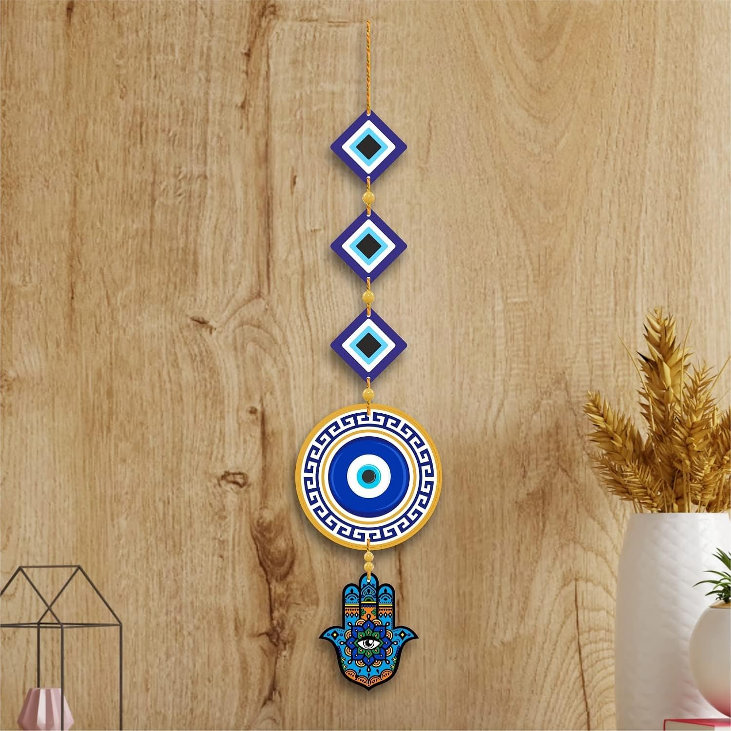 DIYANSH ENTERPRISES Evil Eye Wall Hanging with Hamsa Hand | Nazar Battu Decor for Home Protection | Blue Turkish Evil Eye Decorative Charm for Door, Balcony, Living Room - Image 3