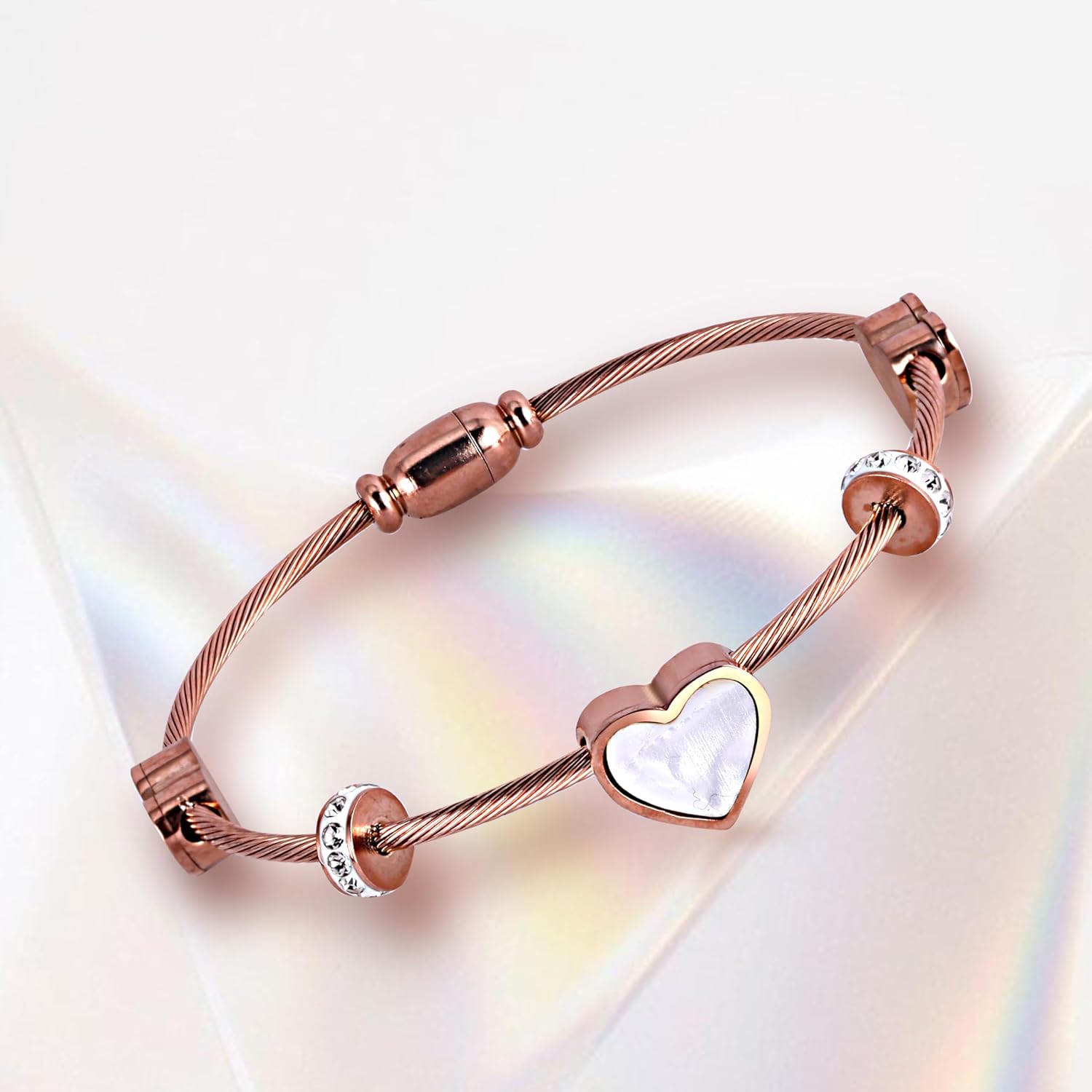 MEENAZ bracelet for woman | Magnet Lock Bangles for women Stylish | Anti Tarnish Bracelet for girls Love Heart | Rose gold Kada for Women Accessories Jewellery korean crystal Rust free Skin friendly - Image 5