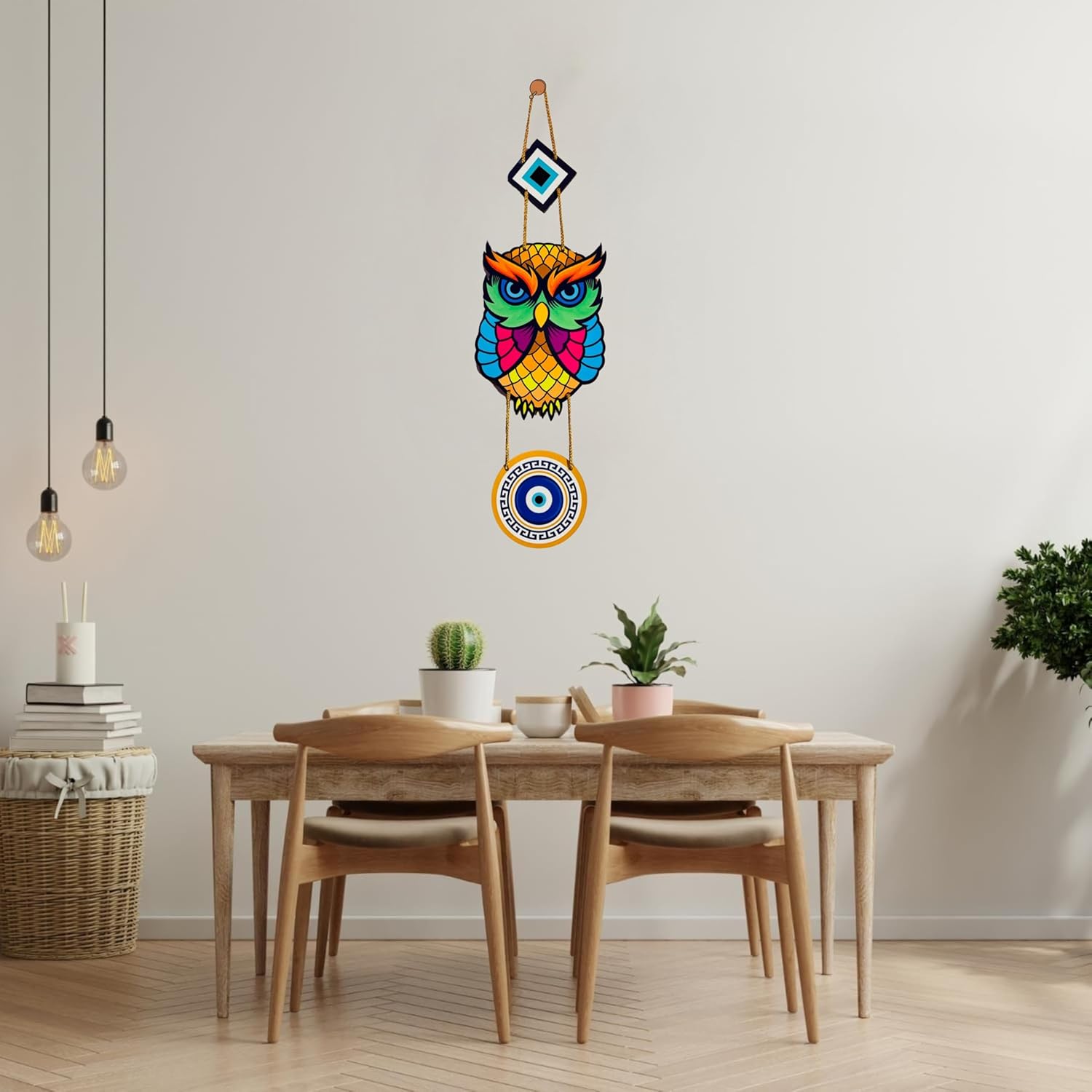 BLUEWALL DECOR Owl Evil Eye Hanging MDF Wooden Decorative Art | Unique Charm for Home Office Decor | Modern Positive Vibes Ornament | 48x12 cm - Image 5