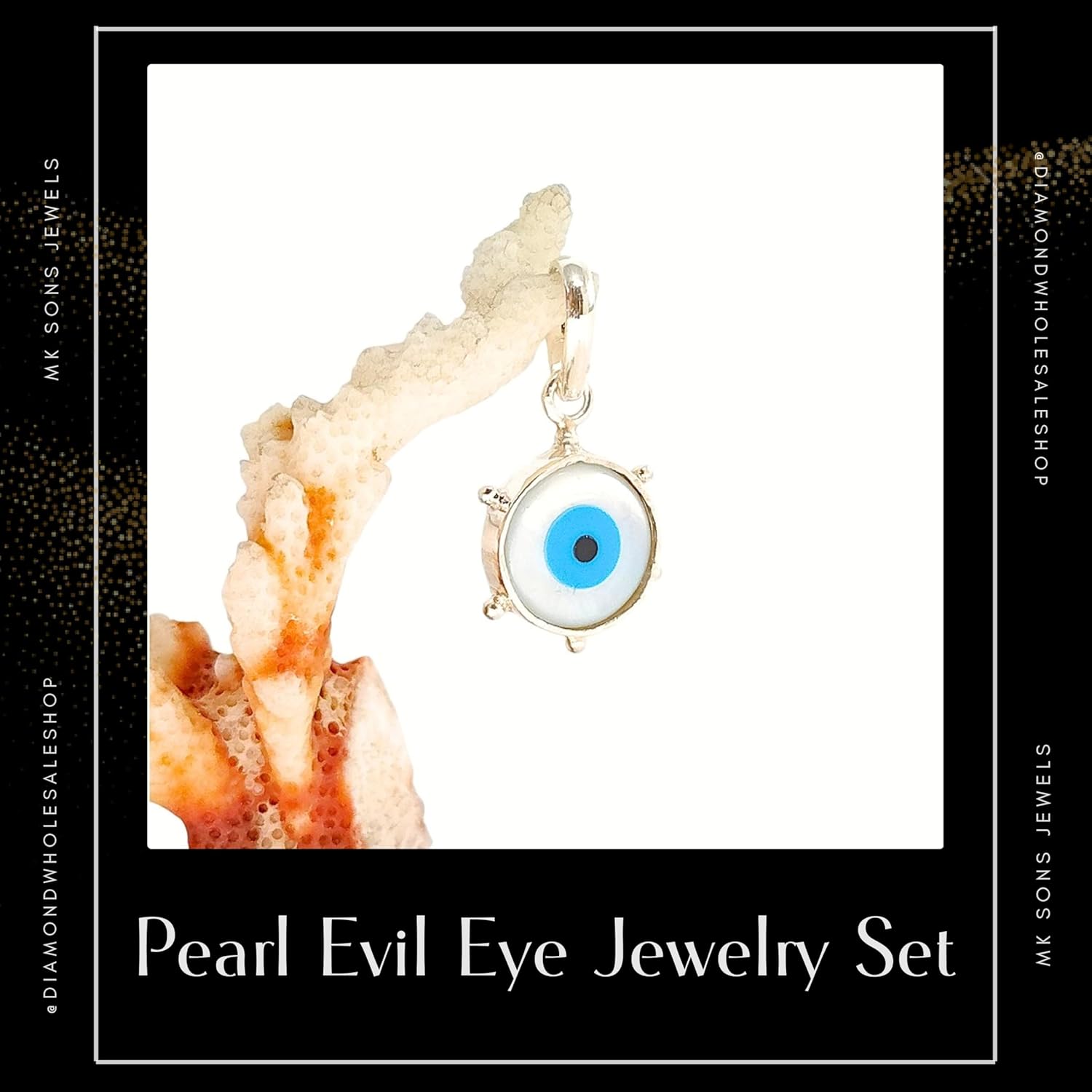 MK Sons Jewels Evil Eye Pendant and Studs Earrings Set for Women & Girls | Protective Charm Jewellery | Mother of Pearl Design | 13mm Size | Lightweight 6.68g | Stylish Wear - Image 7