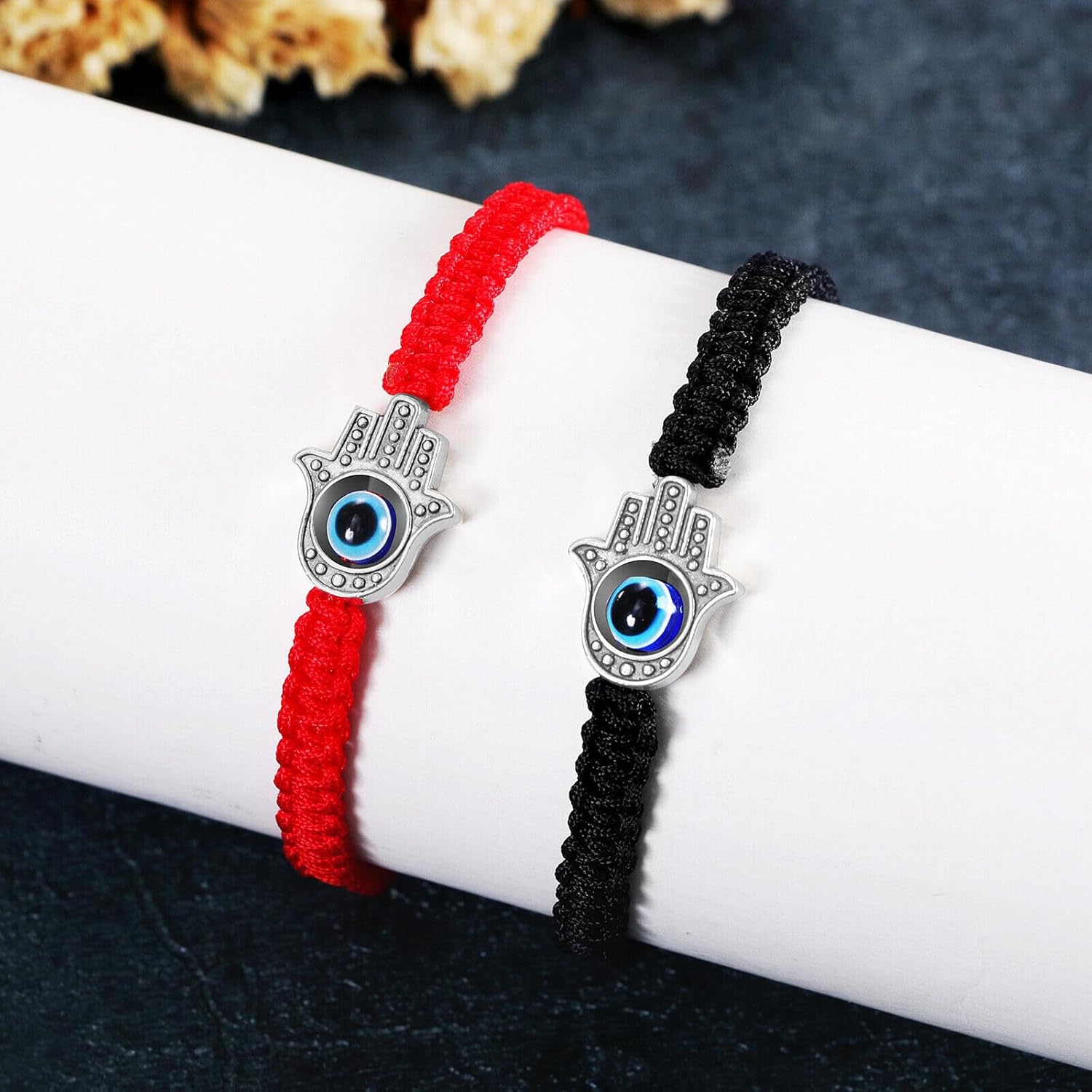 VR Creatives Evil Eye Hamsa Hand String 2Pcs Adjustable Red Black Cord Woven Bracelet for Protection and Luck Friendship Graduation Birthday Lovers Gift - Image 3