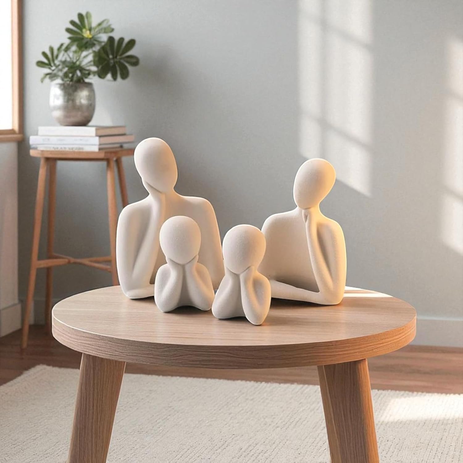 URBAN SENSE® | Couple Family Statue | Ceramic Thinker Sculpture | Home Decor Items for Living Room Show Piece | Table Artifact (White | Set of 4), People - Image 3