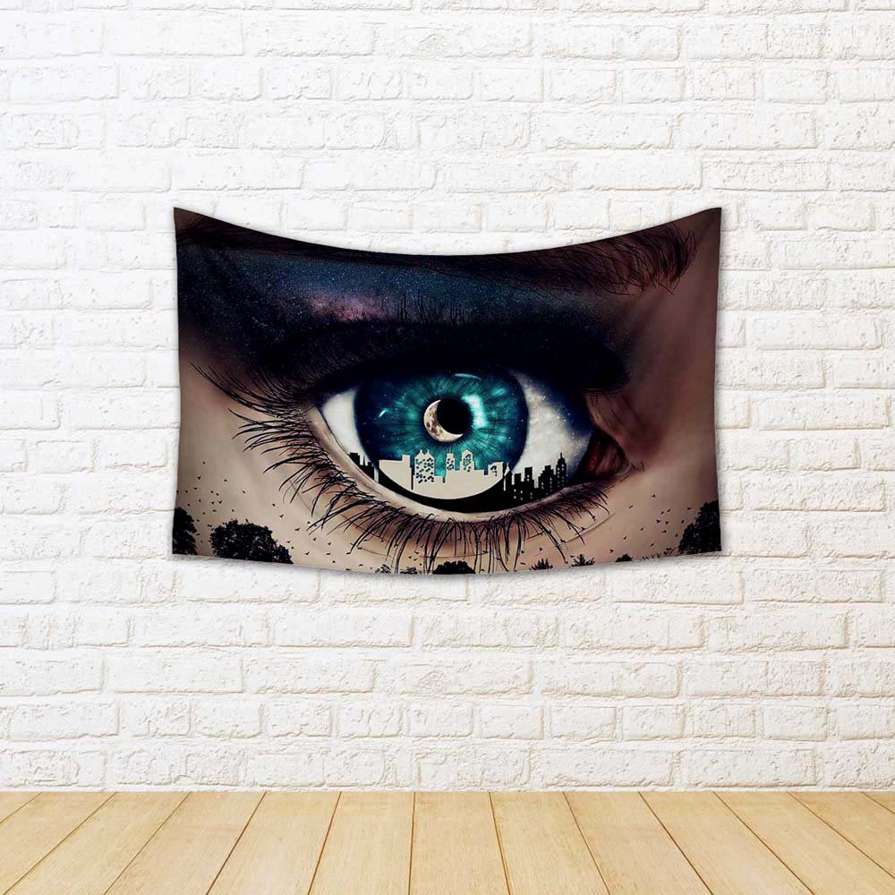 ArtzFolio Blue Woman Eye With City Inside Looking At Nature Canvas Fabric Painting Tapestry | Wall Art Hanging 36 x 24 inch (91 x 61 cms) - Image 2