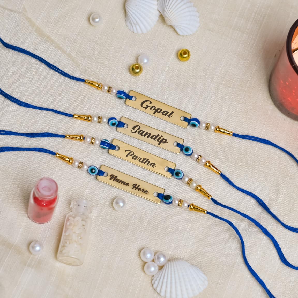 Yani Customized Evil Eye Name Rakhi for Brother| Personalized Metal Evil Eye Blue Rakhi with Name | Stylish and Eye catching Metal Name Rakshabandhan Bracelet - Image 2