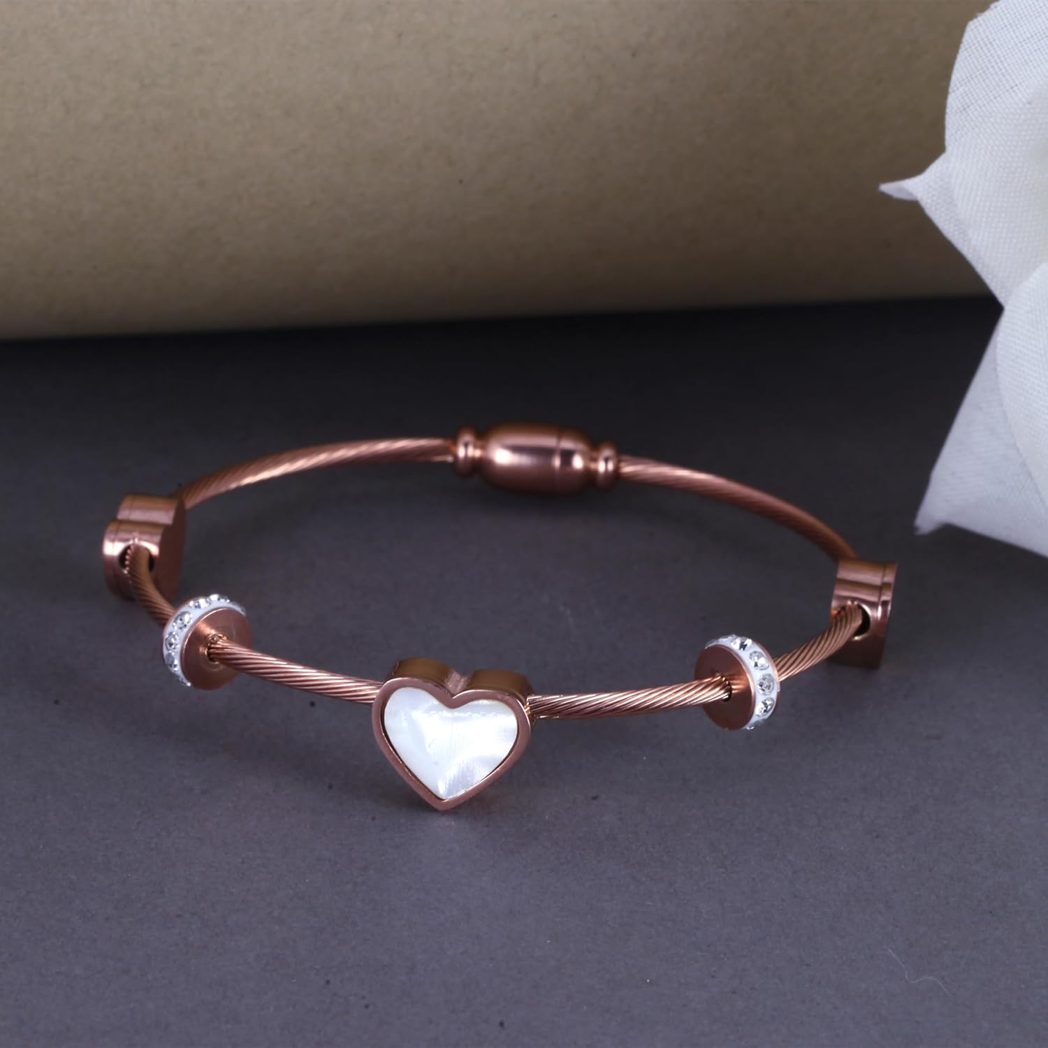 MEENAZ bracelet for woman | Magnet Lock Bangles for women Stylish | Anti Tarnish Bracelet for girls Love Heart | Rose gold Kada for Women Accessories Jewellery korean crystal Rust free Skin friendly - Image 7