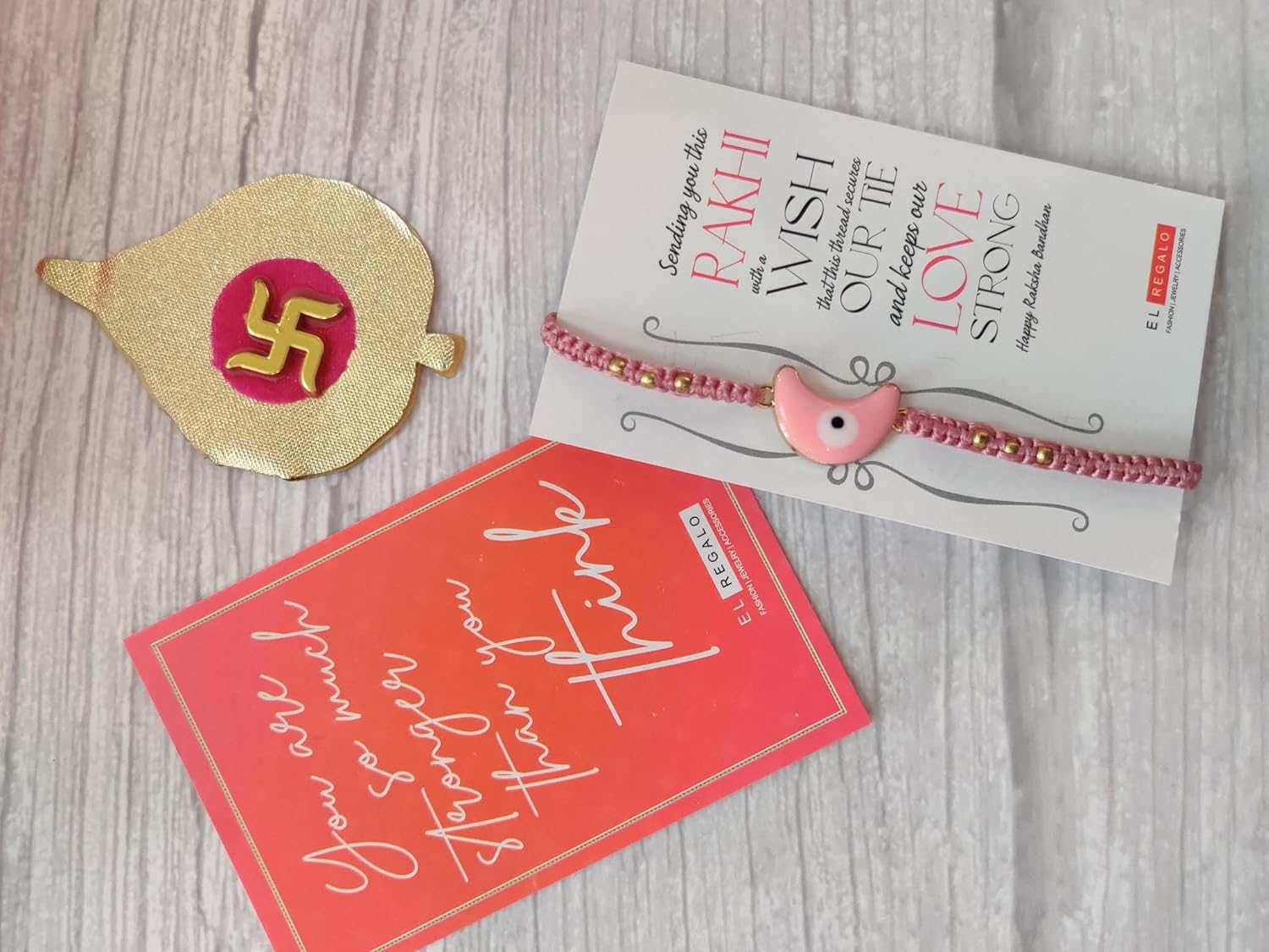 El Regalo 1PC Crescent Moon Evil Eye Rakhi with Shagun & Message Card in Rakhi Gift Box- Crescent Moon Macrame Rakhi for Brother/Bhabhi/Niece or Nephew - Image 5
