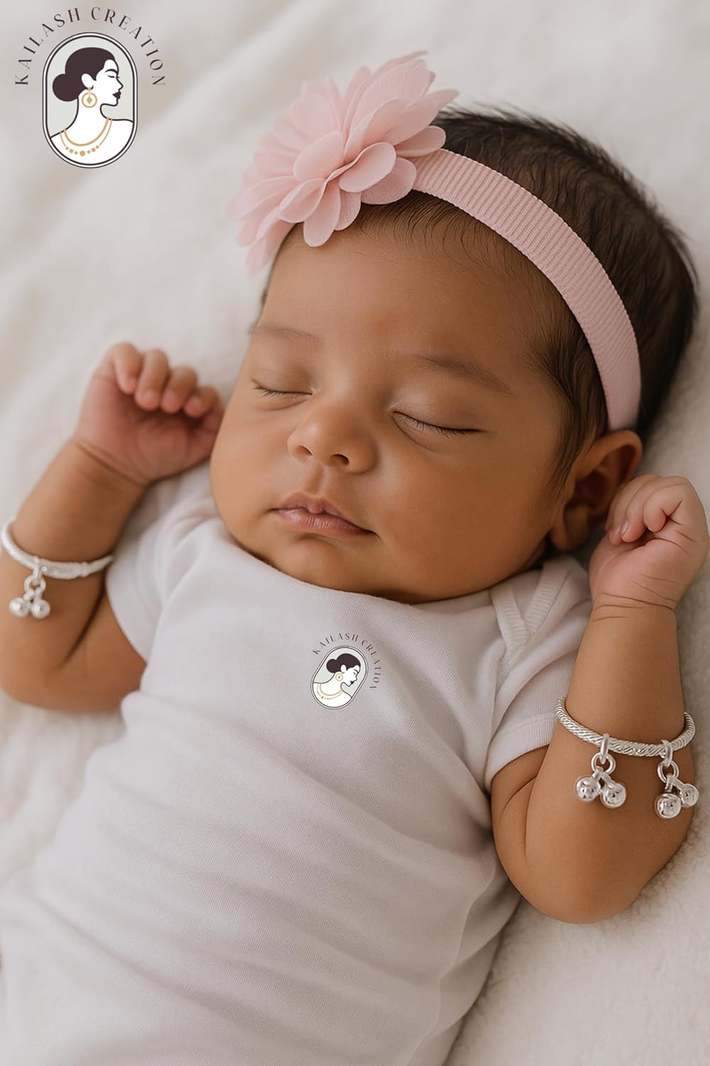 Kailash Creation Baby Nazariya & Ghungroo Bracelets/Kada for Boys & Girls (0–5 Years) | Adjustable Black & White Thread, Silver-Plated Beads, Ghungroo Charms - Image 4