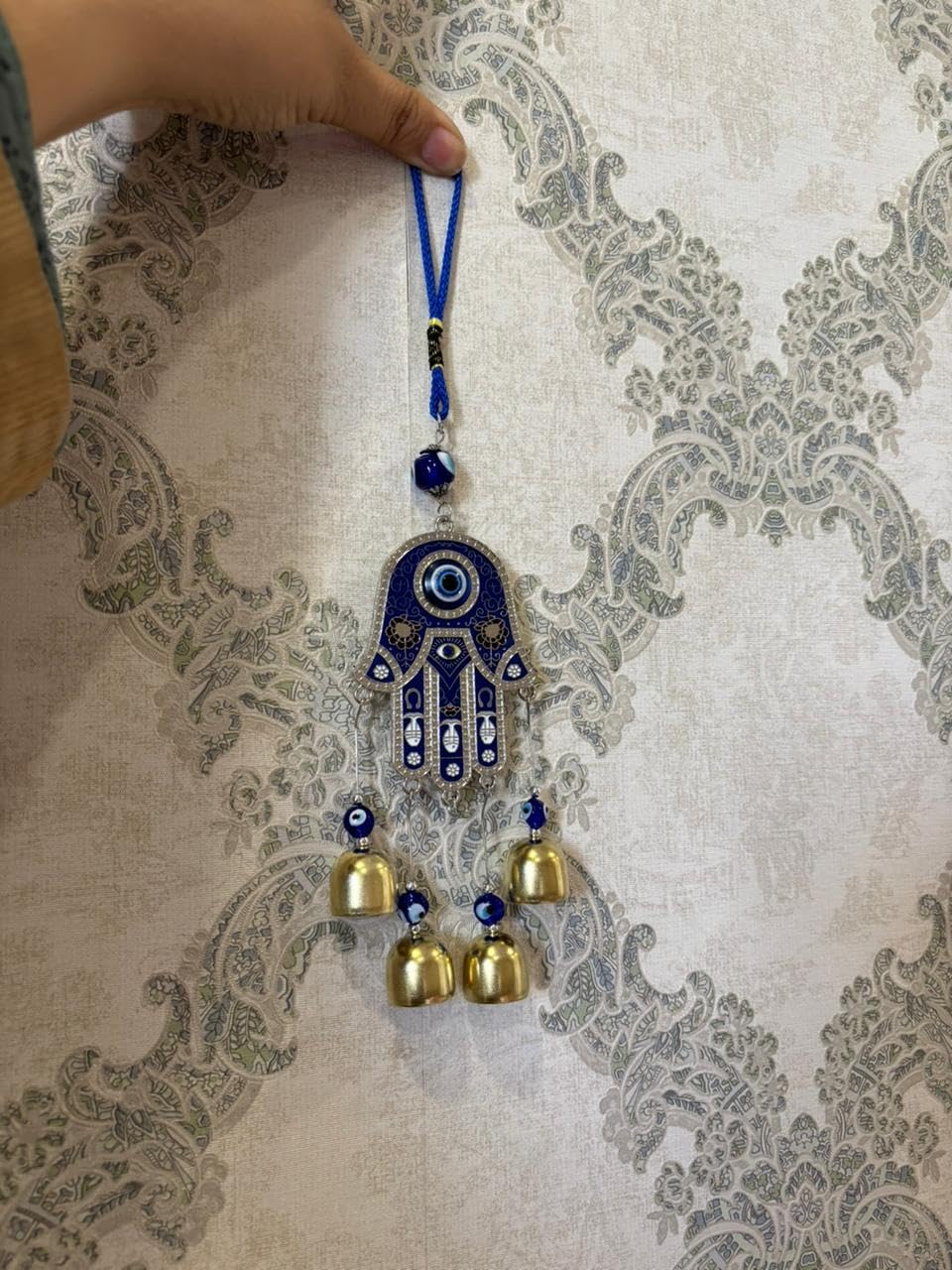 PARASHER Vedic SHOPP Blue Evil Eye Nazar Battu with Big Size Hamsa Palm Design with Big Eye Home Decor Wall Hanging| Hanging for Home Car and Office | Good Luck and Prosperity - Image 2