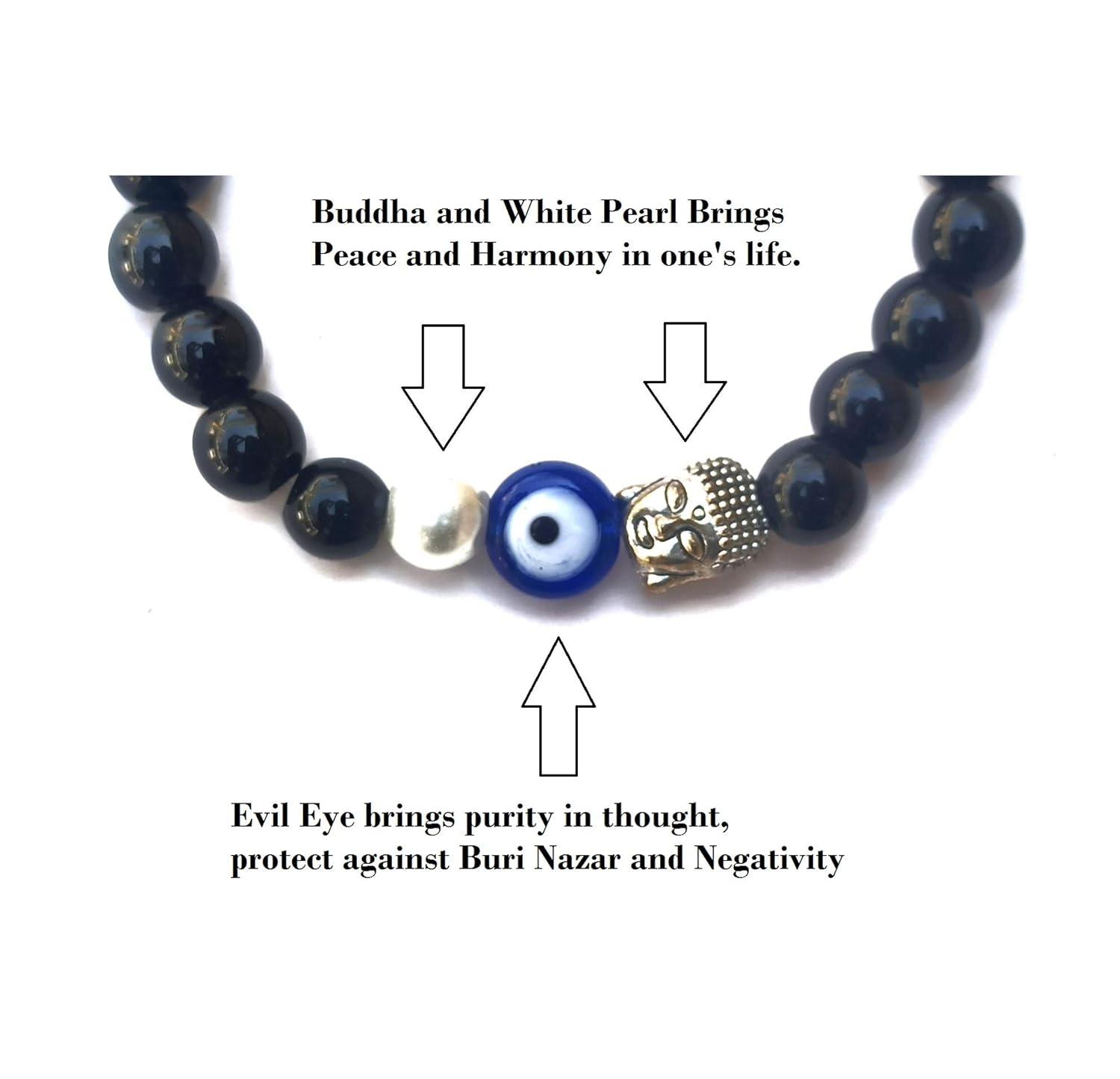 The Bling Stores Men's And Women's Beads Bracelet with Evil Eye Stone/Buddha/Lava Stone Beautiful Stainless Steel Glass with Blue Sapphire Combo Evil Eye Bracelets (Black) - Image 4