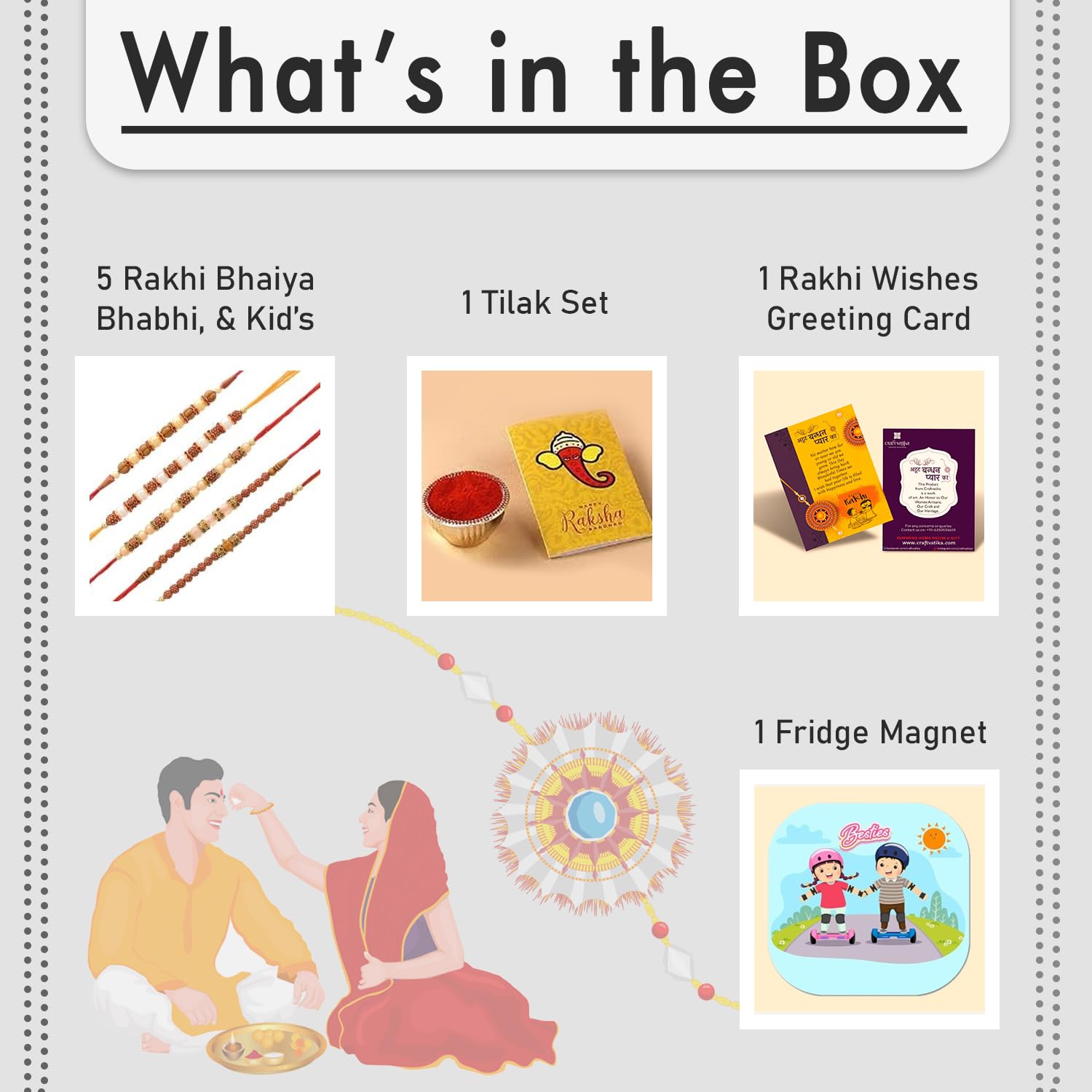 CraftVatika Rakhi Set of 5 Rakhi Gift Combo for Brother Boy Men Kids, Rudraksh Rakhi with Magnet Gift, Dora Rakhi Set of 5, Fridge Magnet for Door Decor - Image 3