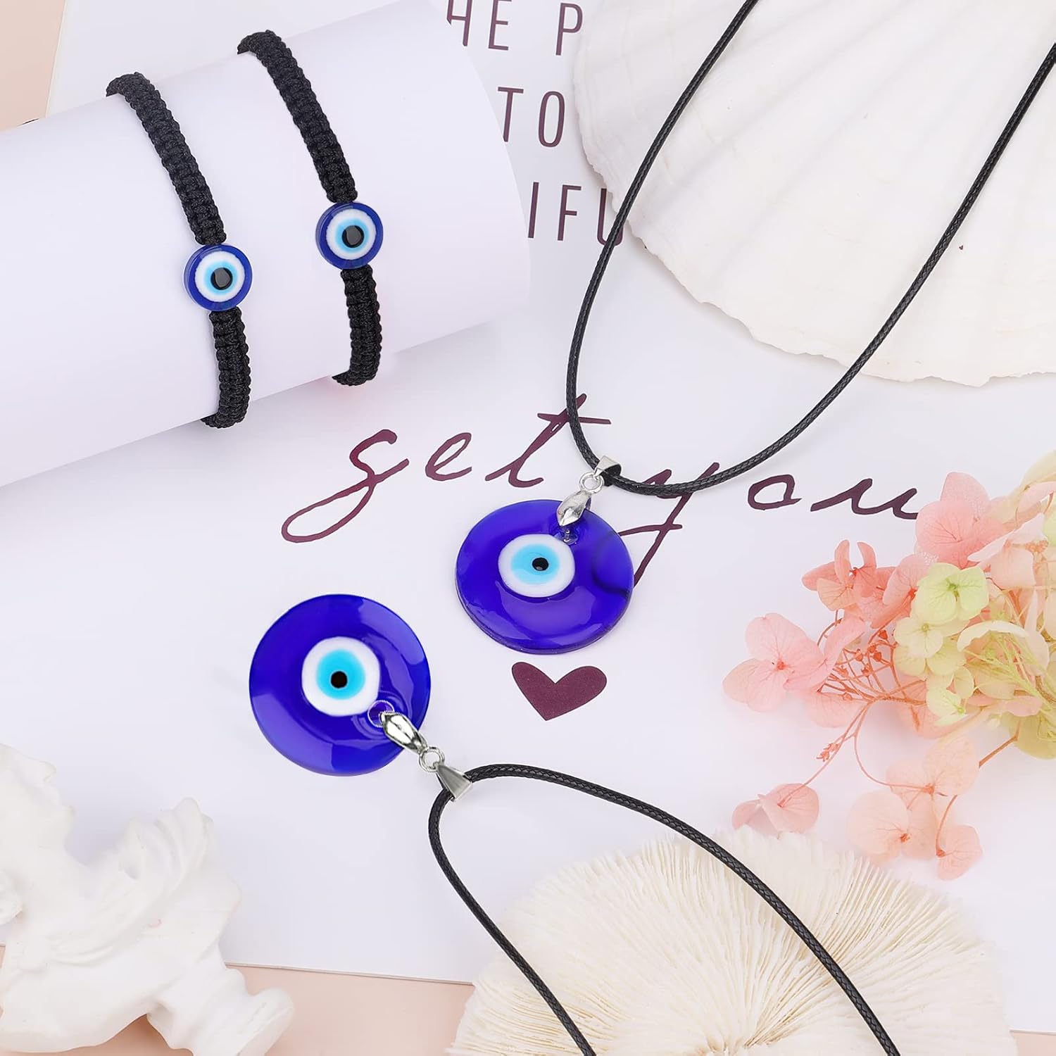 AIEX 4pcs Evil Eye Bracelets & 2pcs Necklaces, Nylon Handmade Turkish Evil Eye Bracelet Adjustable Good Luck Jewelry for Women Men Girls Boys (Black, Blue) - Image 5
