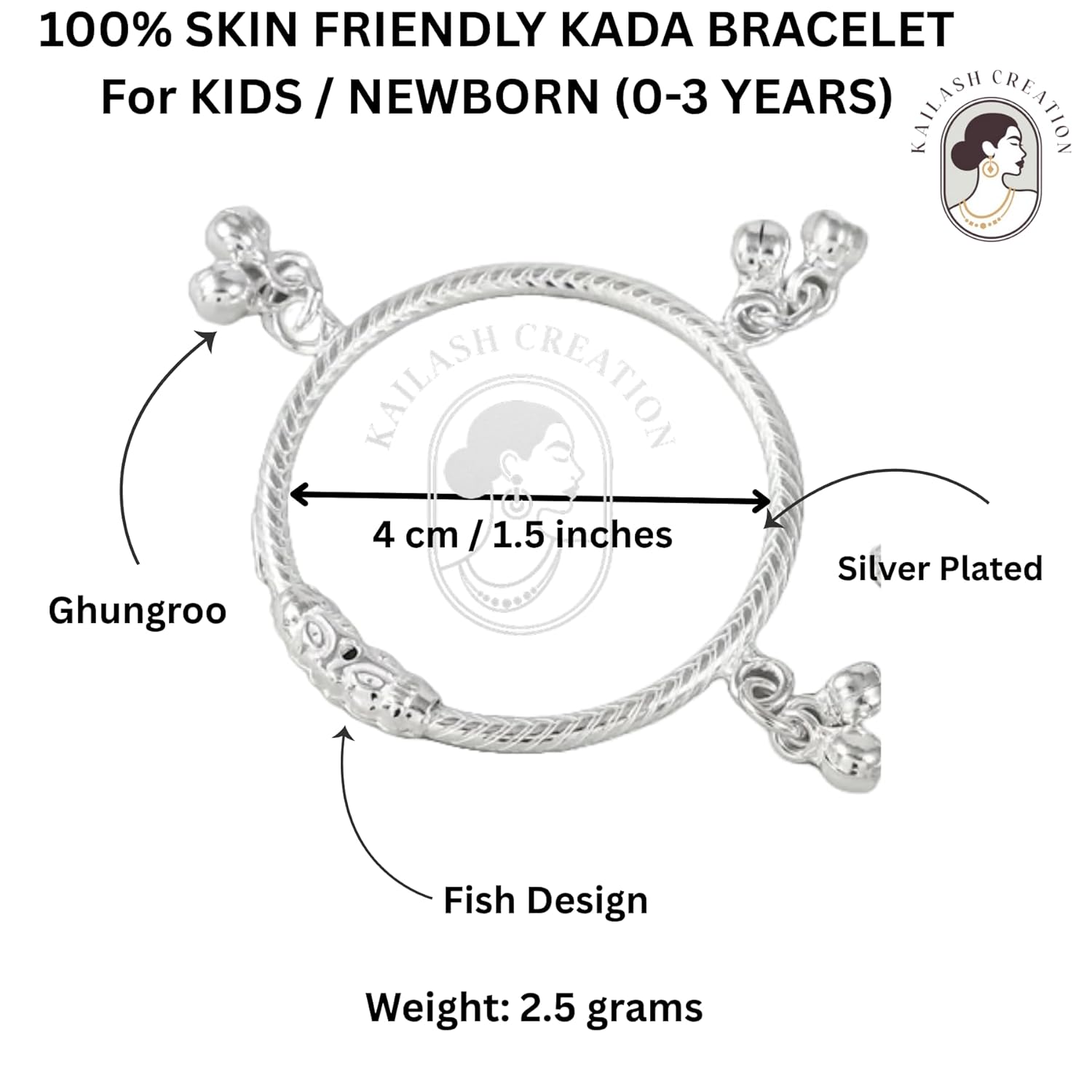 Kailash Creation Baby Nazariya & Ghungroo Bracelets/Kada for Boys & Girls (0–5 Years) | Adjustable Black & White Thread, Silver-Plated Beads, Ghungroo Charms - Image 5