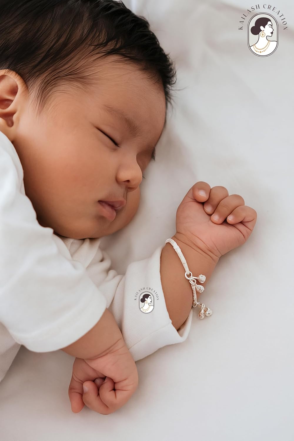 Kailash Creation Baby Nazariya & Ghungroo Bracelets/Kada for Boys & Girls (0–5 Years) | Adjustable Black & White Thread, Silver-Plated Beads, Ghungroo Charms - Image 3