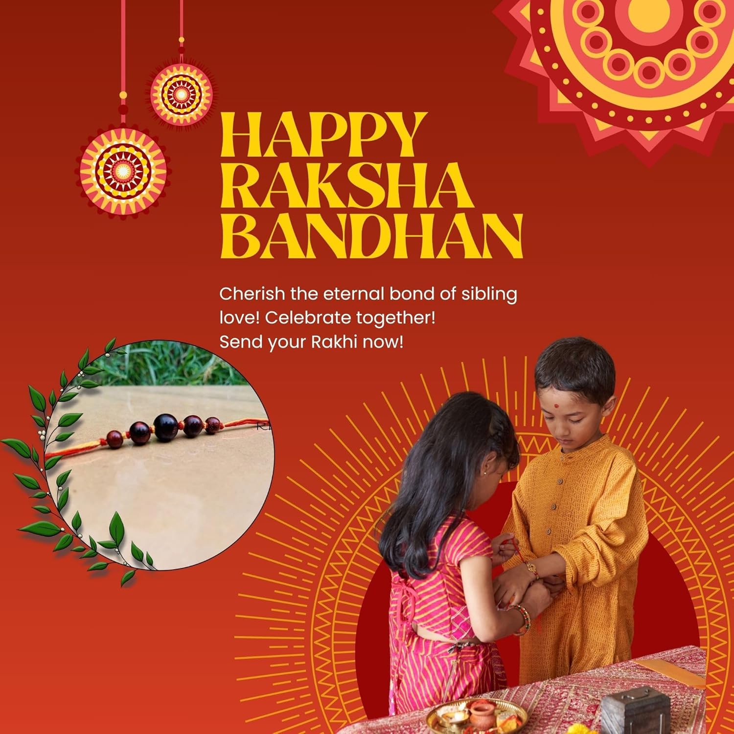 RDK Original Red Sandalwood (Lal Chandan) Rakhi for Brother/Designer Rakhi for Brother - Image 4