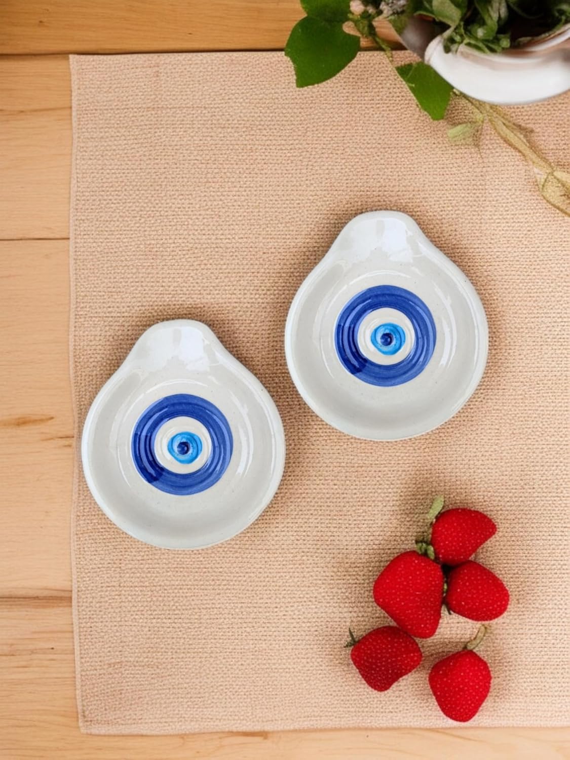 Malaikah Ceramic Small Spoon Rest Evil Eye Hand-Painted and Hand-Made, Ideal for Kitchen, Tableware, Cutlery Rest, Pack of 2 - Image 2