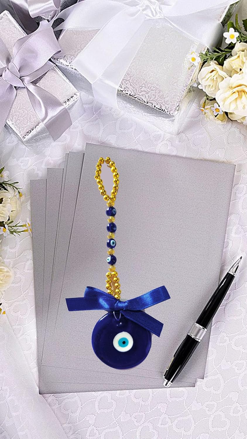 Effigy onlinehub Evil Eye Home Decor Turkish Hamsa Glass Greek Wall Hanging Home Decoration Ornament Nazar Battu Boncugu Amulet Charms Talisman Devil Eyes Protection,Gold Pearl (20 C.M) - Image 6