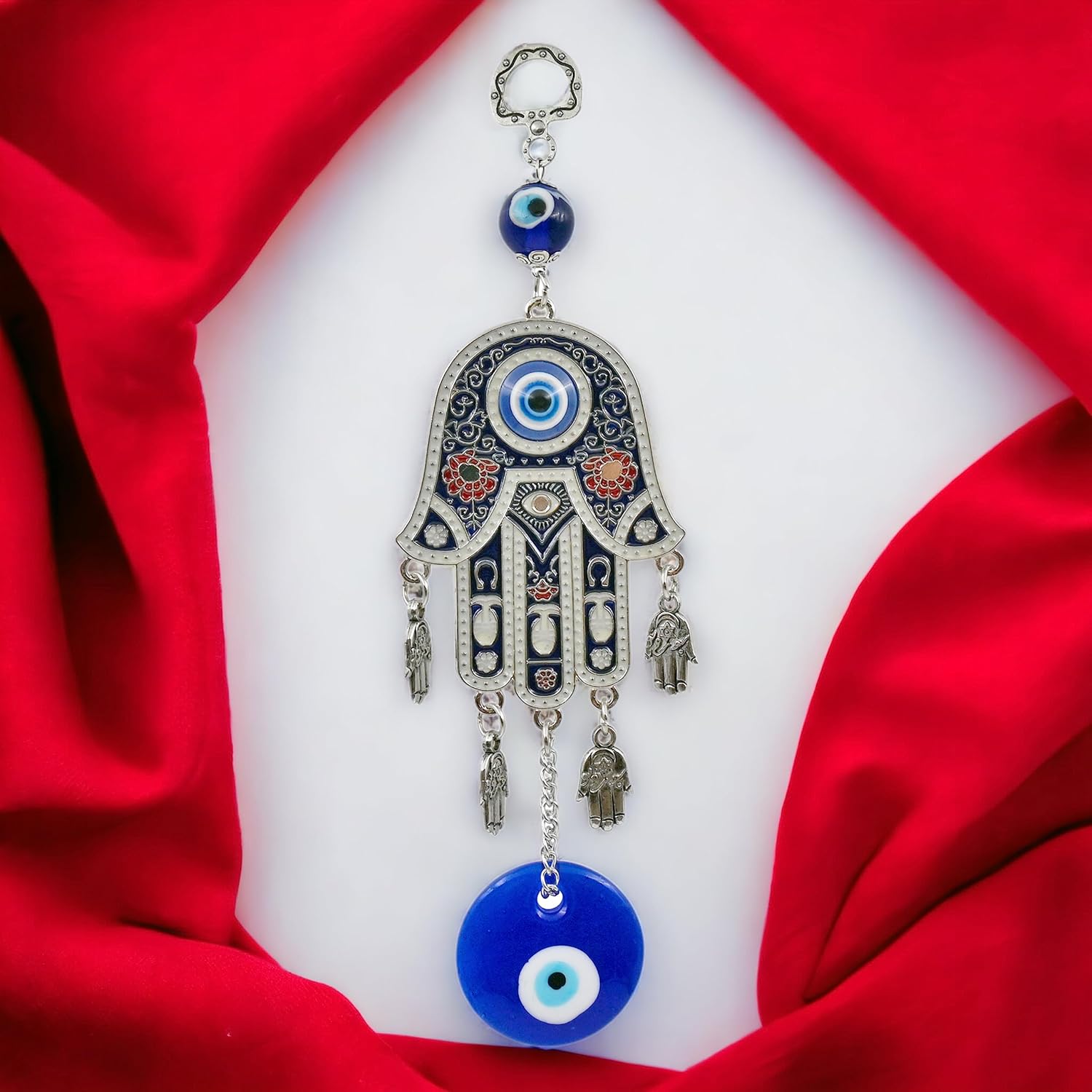 LINENSUTRA® Metal Hamsa Hand with Turkish Glass Evil Eye Hanging for Home, Office Wall Door Decor, Protection from Negative Energy and Good Luck Charm Gift for Prosperity Blue, Hamsa Hand - Image 4