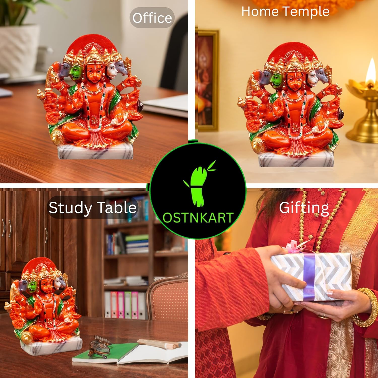 OSTNKART Hanuman Ji Murti Panchmukhi Hanuman for Door Entrance Temple Home & Office Decor Living Room Decoration Gift for New House Warming ceramony Diwali Gift bajarangbali Balaji Idol Evil Eye - Image 5