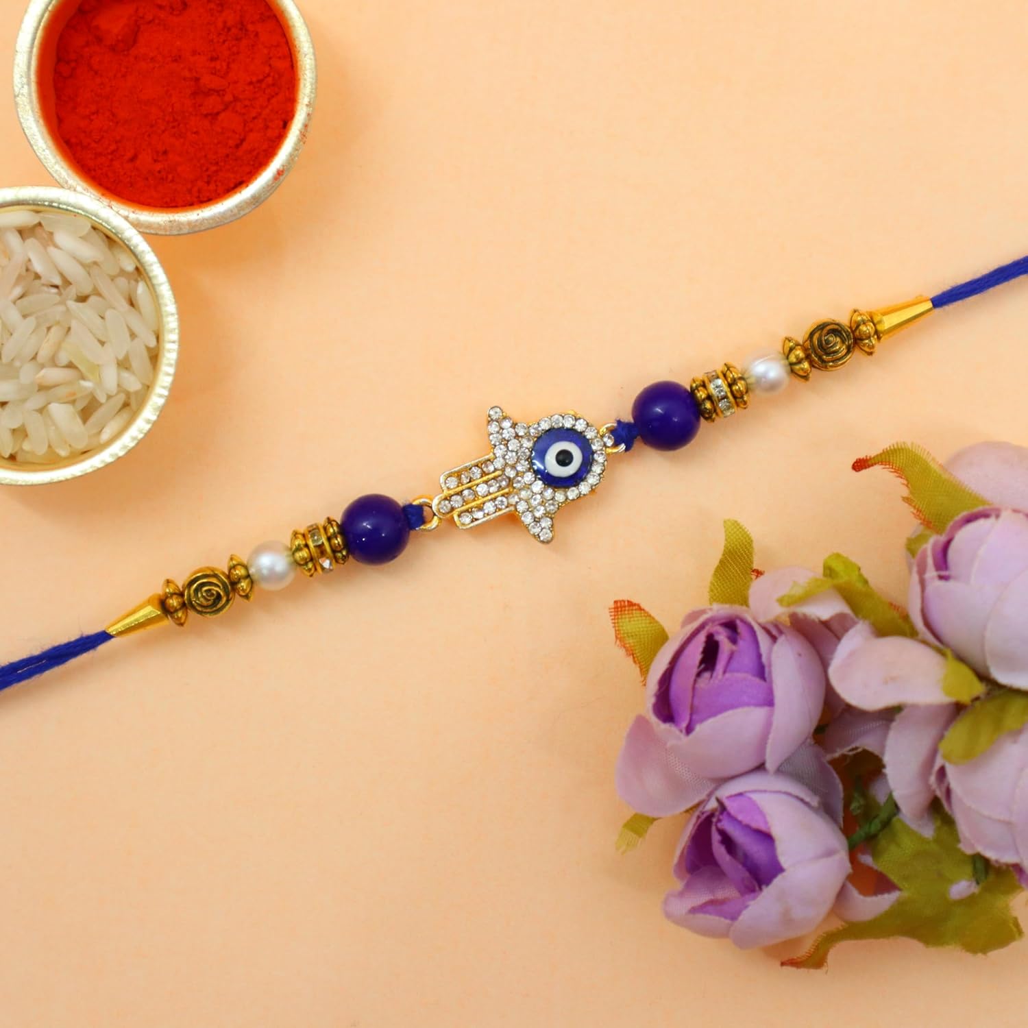 JAIPUR ACE Boy's Rakhi Combo Set of Premium Floral Rakhi Elegant Beads Rakhi with Golden Pooja Thali and Roli for Bro/Brother/Bhaiya/Bhai/Rakshabandhan - Image 3