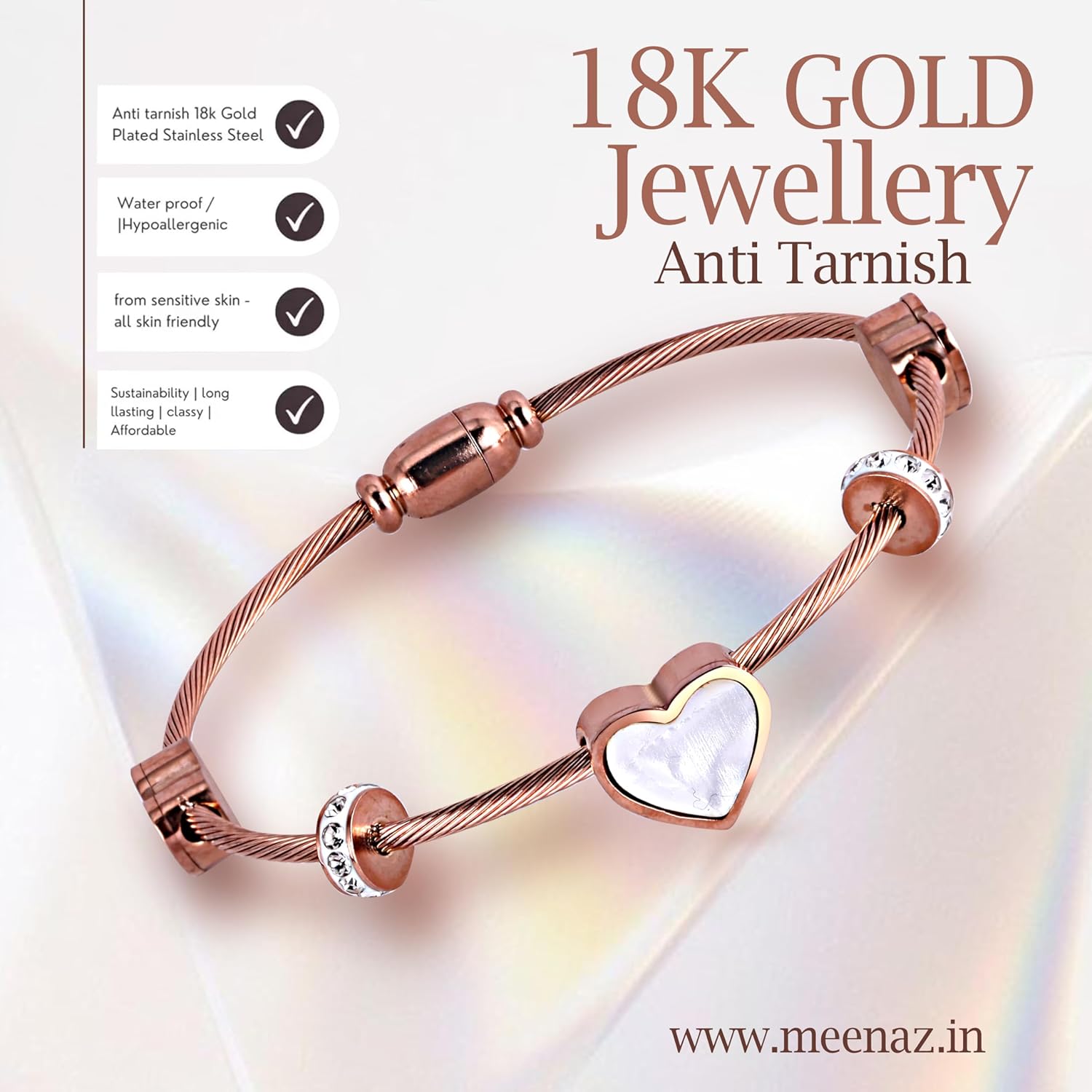 MEENAZ bracelet for woman | Magnet Lock Bangles for women Stylish | Anti Tarnish Bracelet for girls Love Heart | Rose gold Kada for Women Accessories Jewellery korean crystal Rust free Skin friendly - Image 3