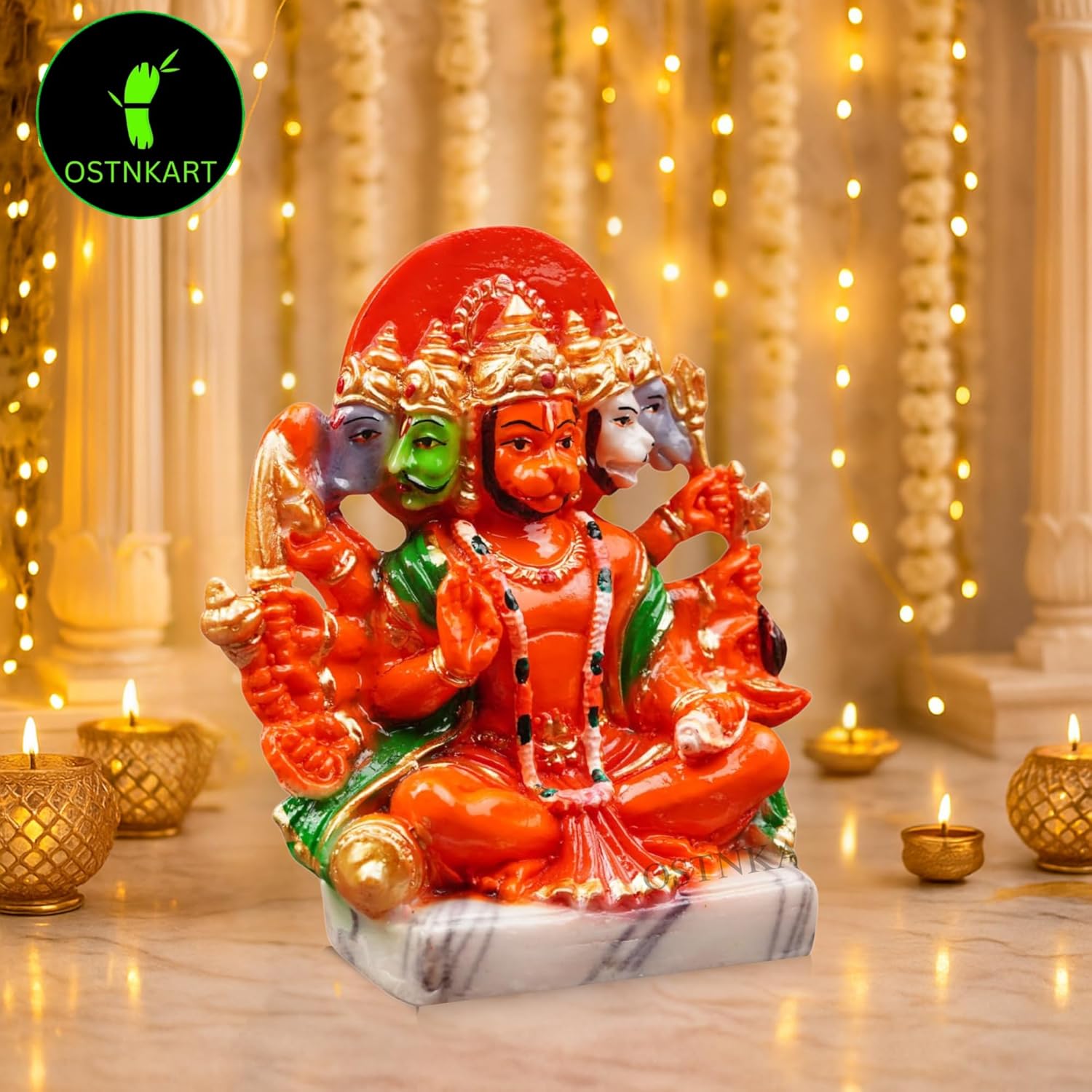 OSTNKART Hanuman Ji Murti Panchmukhi Hanuman for Door Entrance Temple Home & Office Decor Living Room Decoration Gift for New House Warming ceramony Diwali Gift bajarangbali Balaji Idol Evil Eye - Image 3