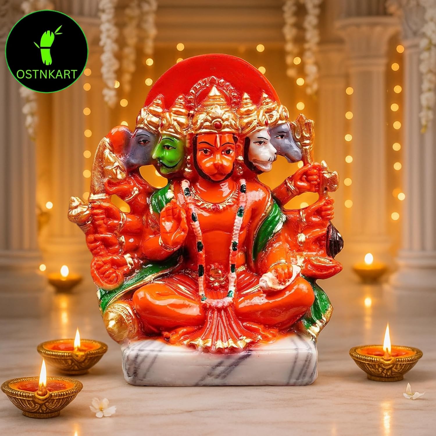 OSTNKART Hanuman Ji Murti Panchmukhi Hanuman for Door Entrance Temple Home & Office Decor Living Room Decoration Gift for New House Warming ceramony Diwali Gift bajarangbali Balaji Idol Evil Eye - Image 6