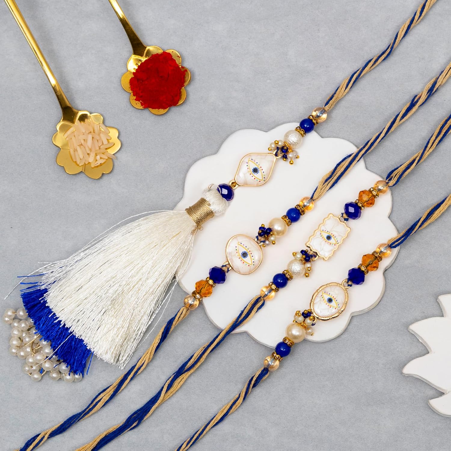 To The Nines Bhaiya Bhabhi Rakhi Set with 2 Rakhi for Kids, Greeting Card & Tilak Material – Lumba Set - Image 6