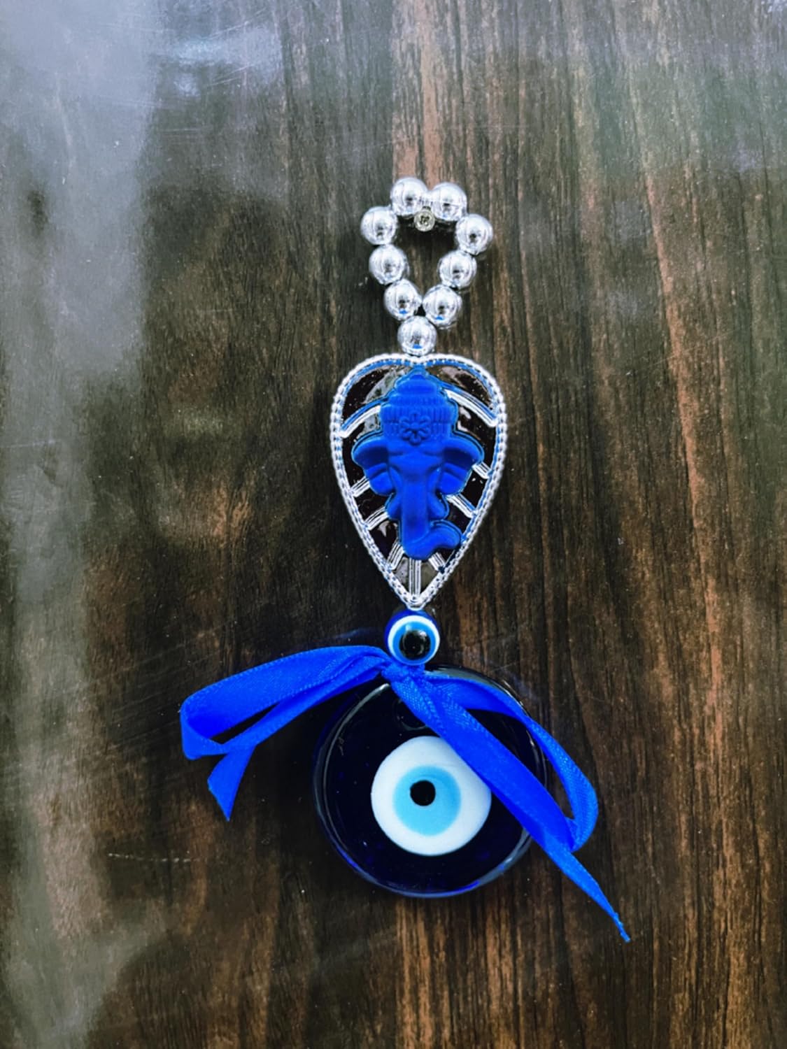 GIFTCITY® Blue Patta Ganesha Evil Eyes for Wall Hanging for Good Luck & Prosperity for Office Home Decor & Car Decorative Showpiece - 18 cm (Crystal, Blue) - Image 5
