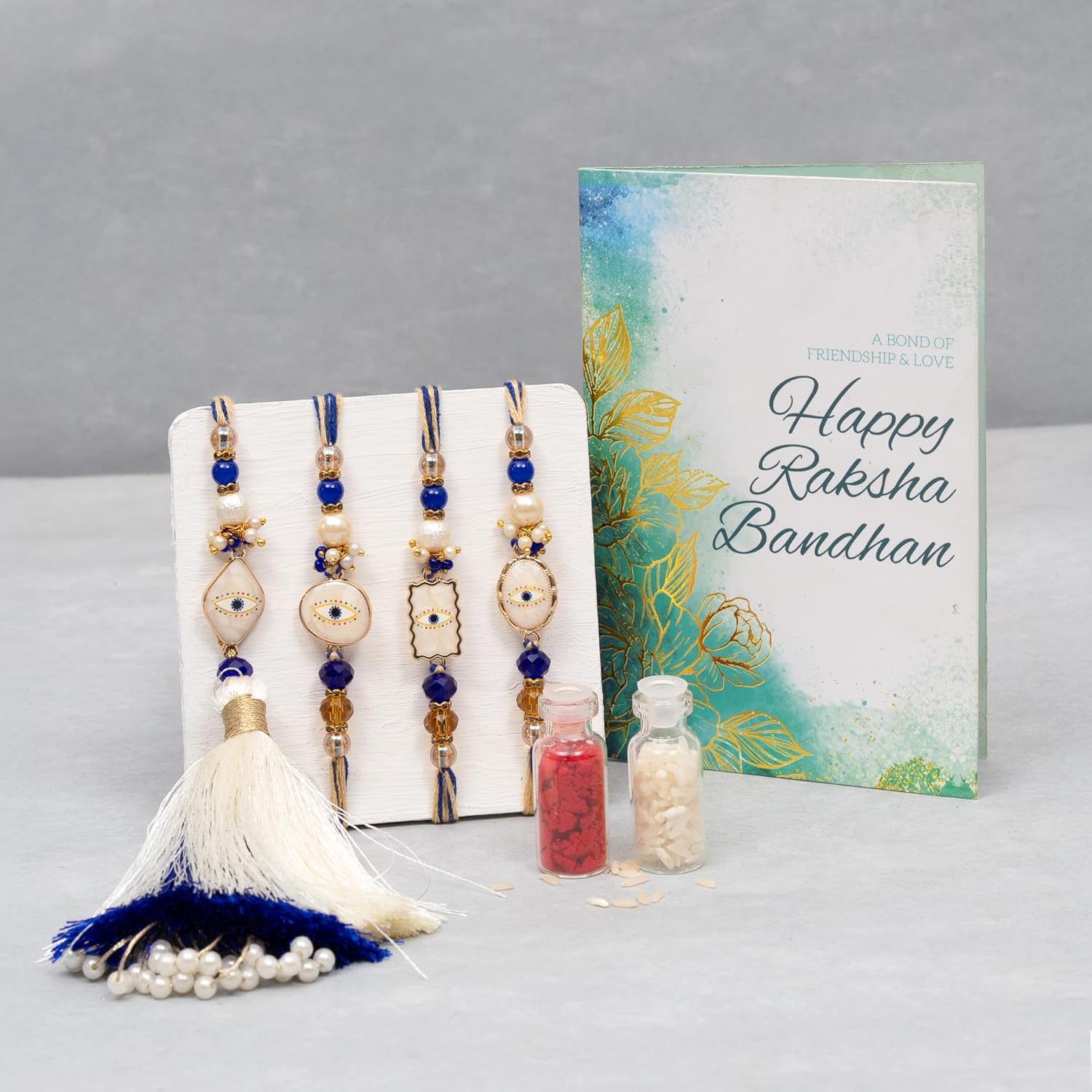 To The Nines Bhaiya Bhabhi Rakhi Set with 2 Rakhi for Kids, Greeting Card & Tilak Material – Lumba Set - Image 4