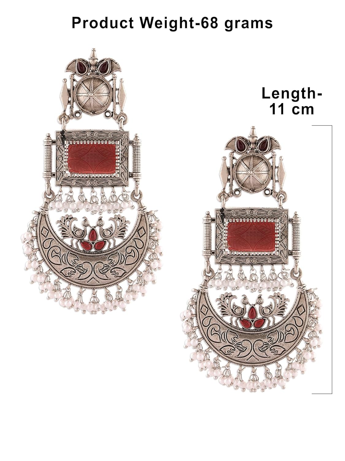 Zaveri Pearls Maroon Silver Oxidised Stones & Beads Traditional Dangle Earring For Women-ZPFK16701 - Image 7