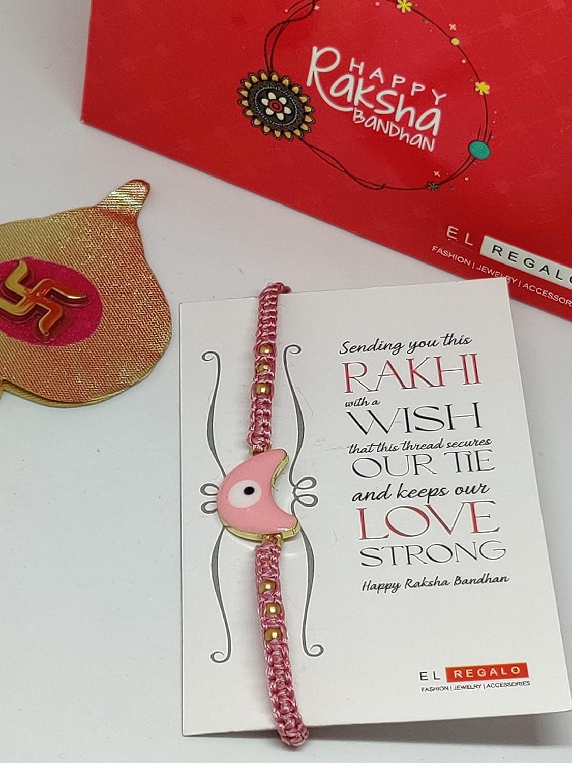 El Regalo 1PC Crescent Moon Evil Eye Rakhi with Shagun & Message Card in Rakhi Gift Box- Crescent Moon Macrame Rakhi for Brother/Bhabhi/Niece or Nephew - Image 2