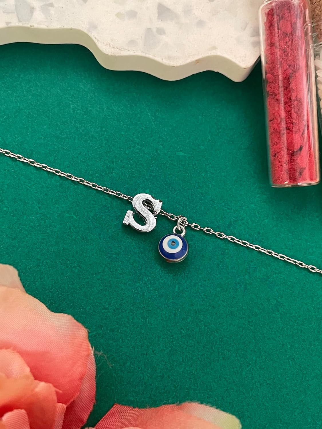 S Letter Blue Evil Eye Initial Name Rakhi Lumba Silver Plated Adjustable Bracelet for Raksha Bandhan | Rakhee Celebration Bracelet Online for Bhaiya, Bhabhi, Brother, Sister In law - Image 3
