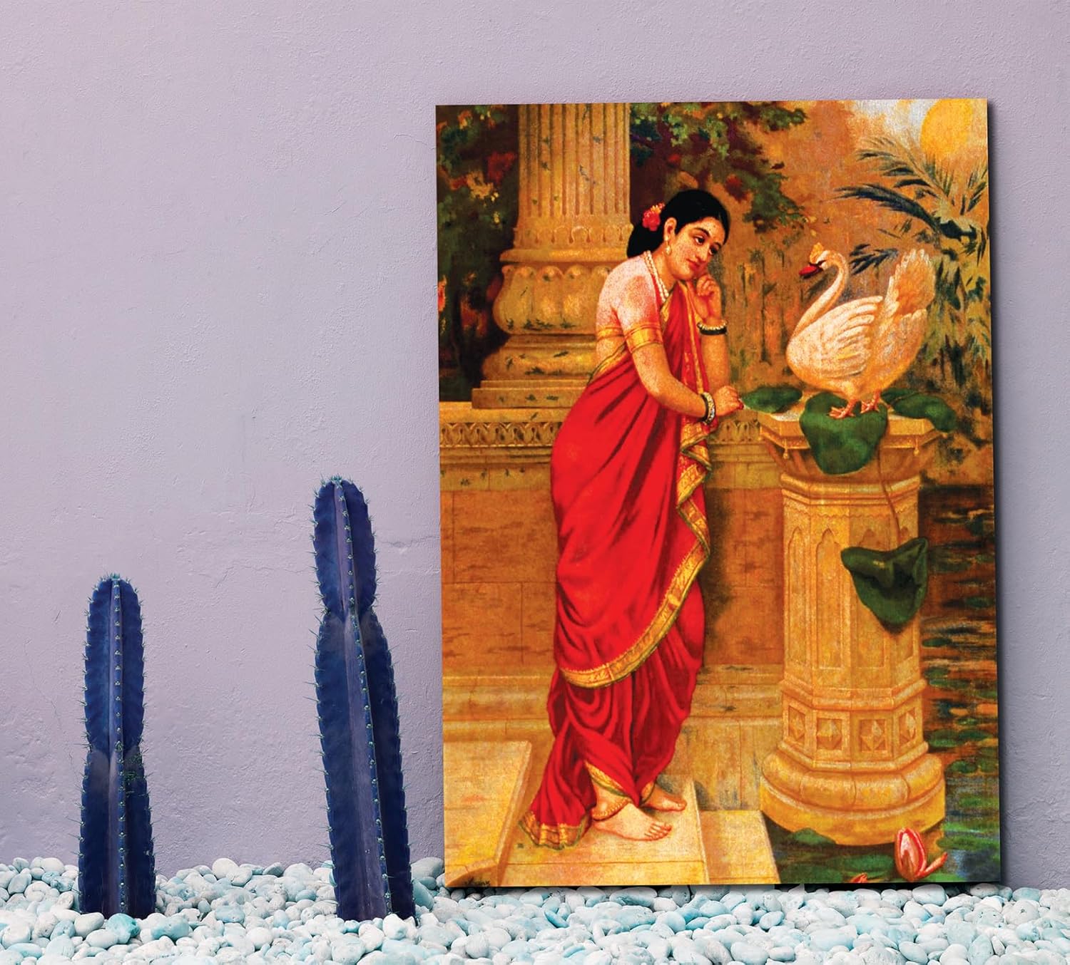 Namaste Home - Canvas Painting - Raja Ravi Varma's Painting - Hamsa Damayanti - Canvas Painting for Home and Office Decoration Wall Painting Without Frame (Cotton Canvas, Small Size 19X15 Inches, Multicolor) - Image 5