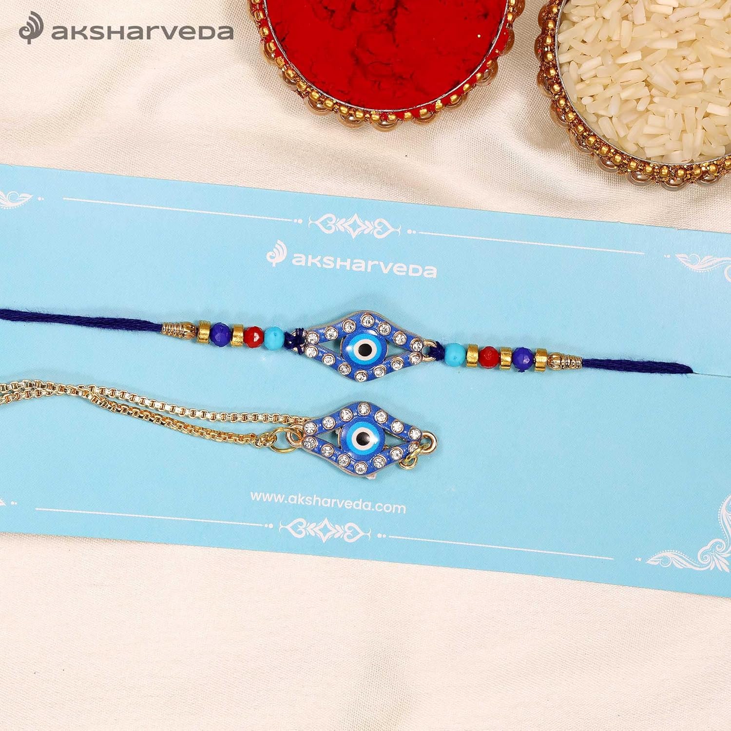 Aksharveda Designer Evil Eye Rakhi Combo - Love & Protection for Bhaiya Bhabhi Rakhi - Image 4