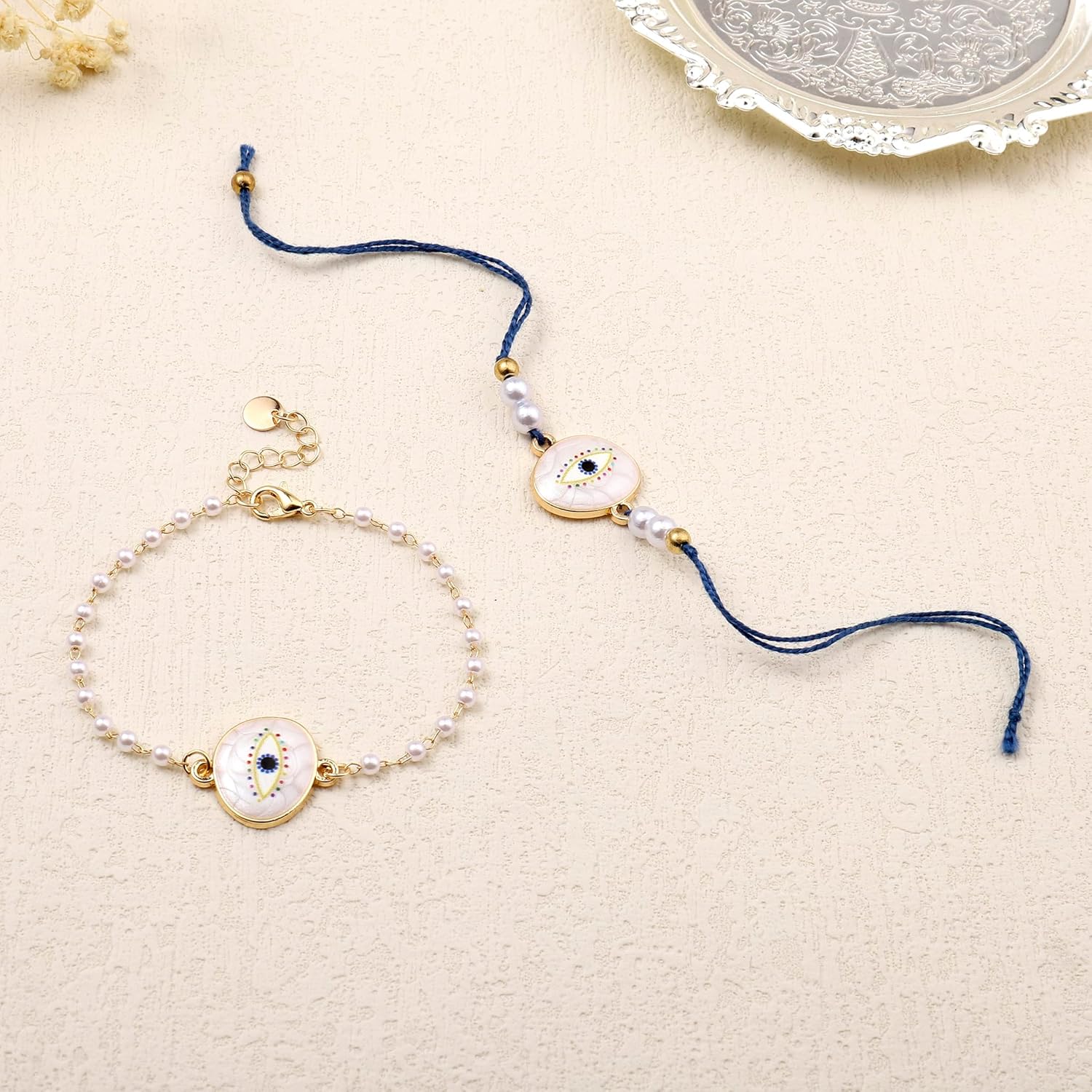 SALTY Rakhi for Brother and Bhabhi Set of 2 | Rakhi Gift Pack for Sister, Bhaiya | Bracelet for Men, Women | Evil Eye Fancy Jewellery Combo Gifts | Ideal for Gifting Hamper - Image 3