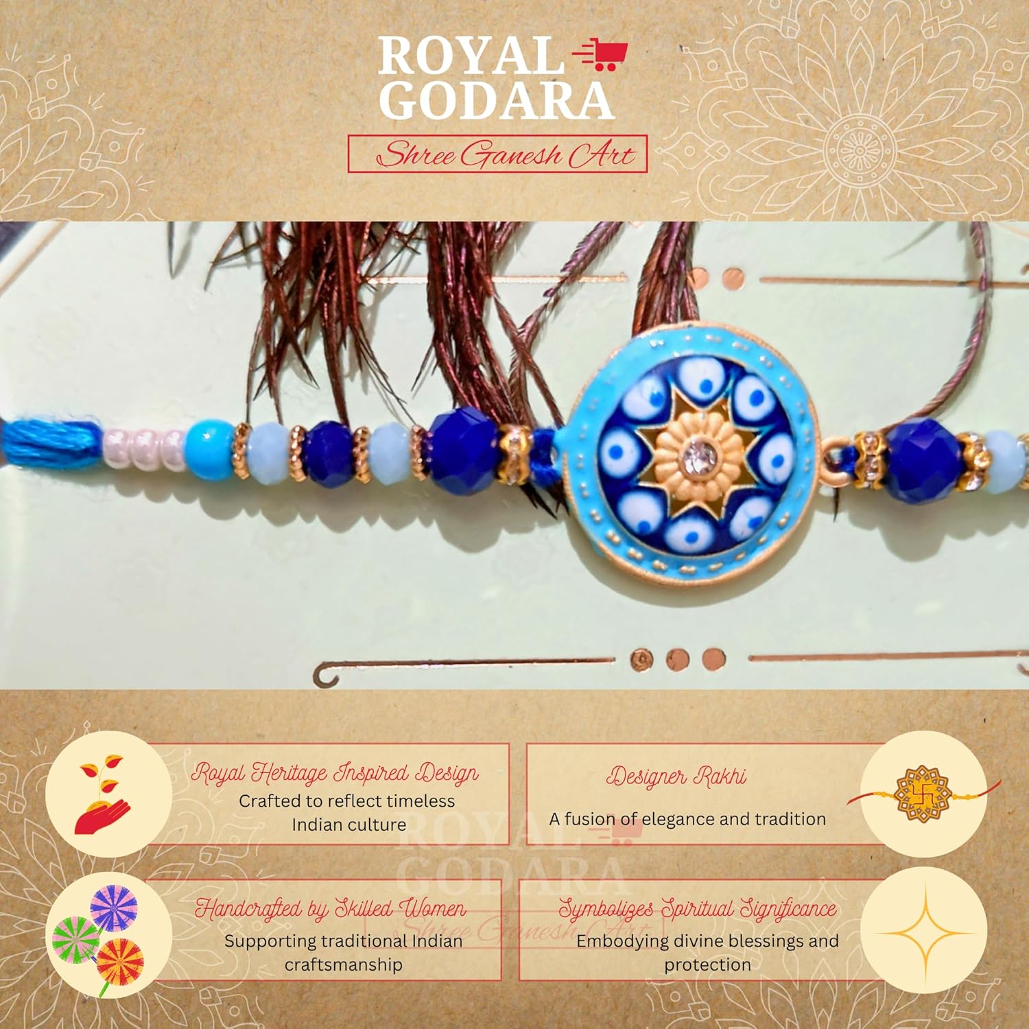 Ganesh Rakhi - Nazar Flower Designer Rakhi for brother| Pack of 1 - Image 3