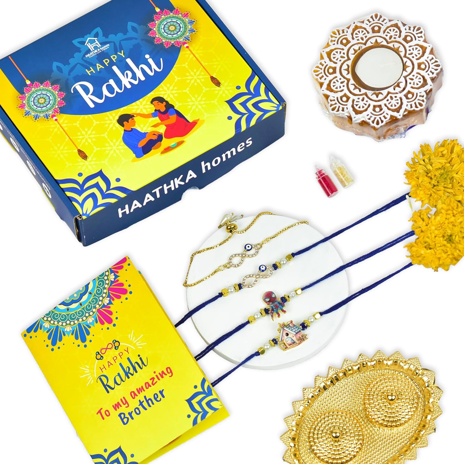 Haathka Homes Rakhi Set for Brother and Bhabhi with Evil eye Bracelet and 2 Rakhi for Kids- Celebrate Rakshabandhan with this 2 kids rakhi boys- Perfect Rakhi combo set with gift - Image 2