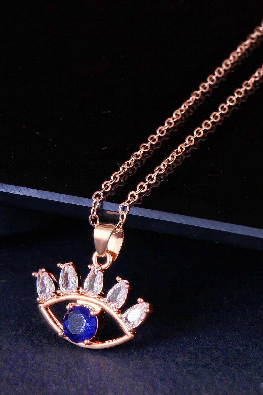 MEENAZ Pendant For Women Girls Ladies girlfriend Wife Evil eye Necklace hand locket Rose Gold Necklace AD CZ Necklace Diamond Pendants chains Valentine gifts Birthday Gift propose lovers love-388 - Image 4