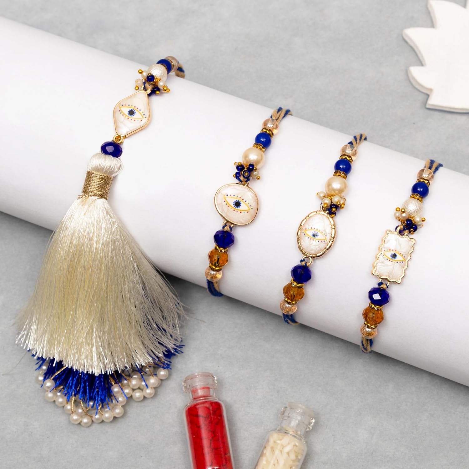 To The Nines Bhaiya Bhabhi Rakhi Set with 2 Rakhi for Kids, Greeting Card & Tilak Material – Lumba Set - Image 3