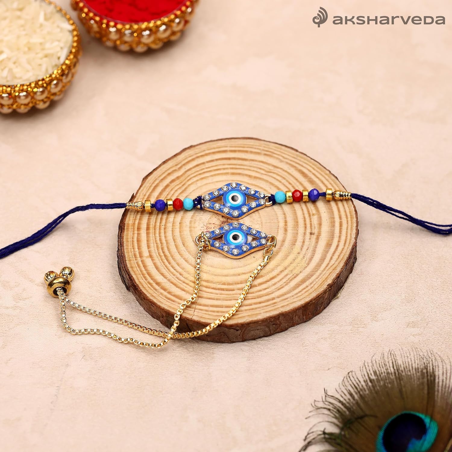 Aksharveda Designer Evil Eye Rakhi Combo - Love & Protection for Bhaiya Bhabhi Rakhi - Image 3