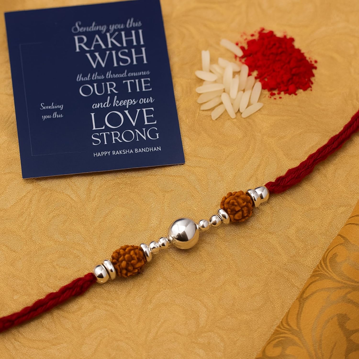 DEVU PARBAT Pure Silver Rakhi for Brother | Handmade Adjustable Rakshabandhan Bracelet with Roli Chawal & Greeting Card | Rakhi Gift for Men - Image 6