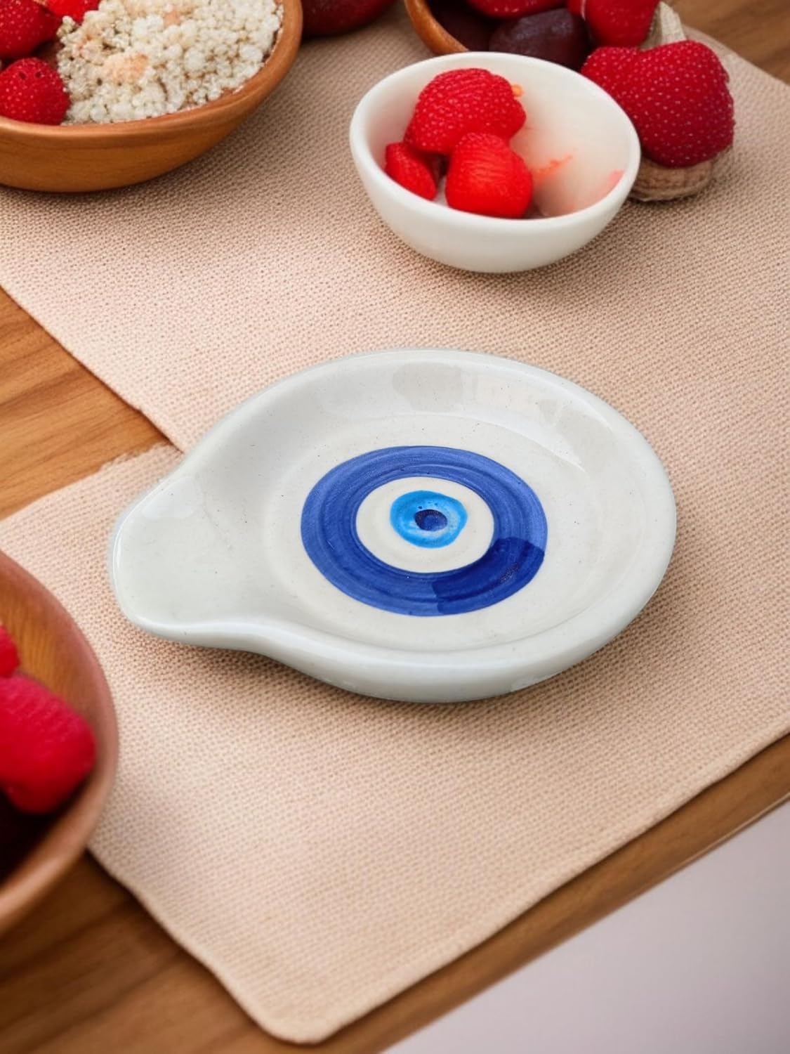 Malaikah Ceramic Small Spoon Rest Evil Eye Hand-Painted and Hand-Made, Ideal for Kitchen, Tableware, Cutlery Rest, Pack of 2 - Image 6