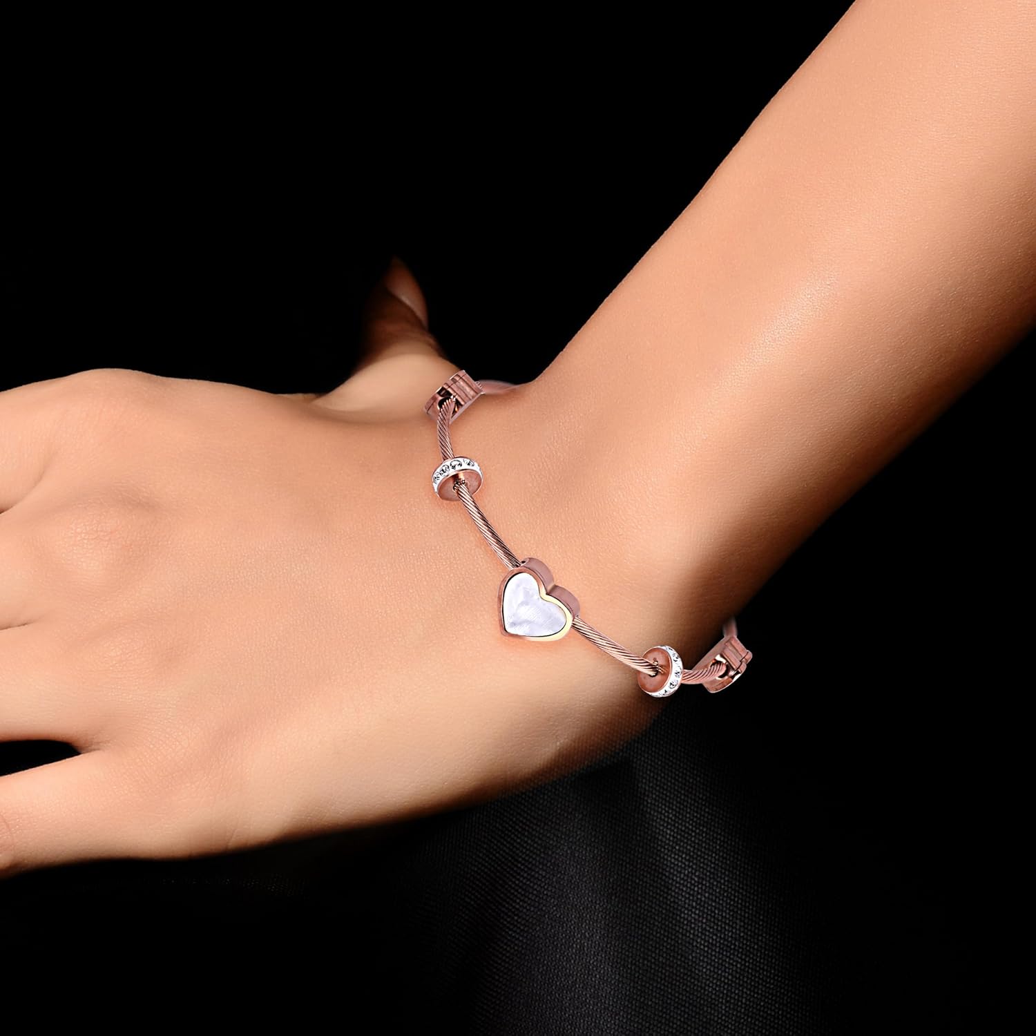 MEENAZ bracelet for woman | Magnet Lock Bangles for women Stylish | Anti Tarnish Bracelet for girls Love Heart | Rose gold Kada for Women Accessories Jewellery korean crystal Rust free Skin friendly - Image 4
