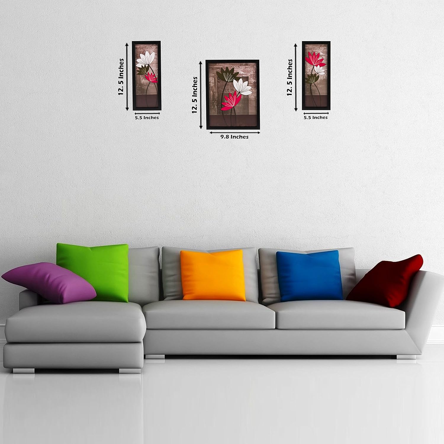 Indianara 3 Pc Set Of Floral Paintings Without Glass 5.2 X 12.5, 9.5 X 12.5, 5.2 X 12.5 Inch - Image 6
